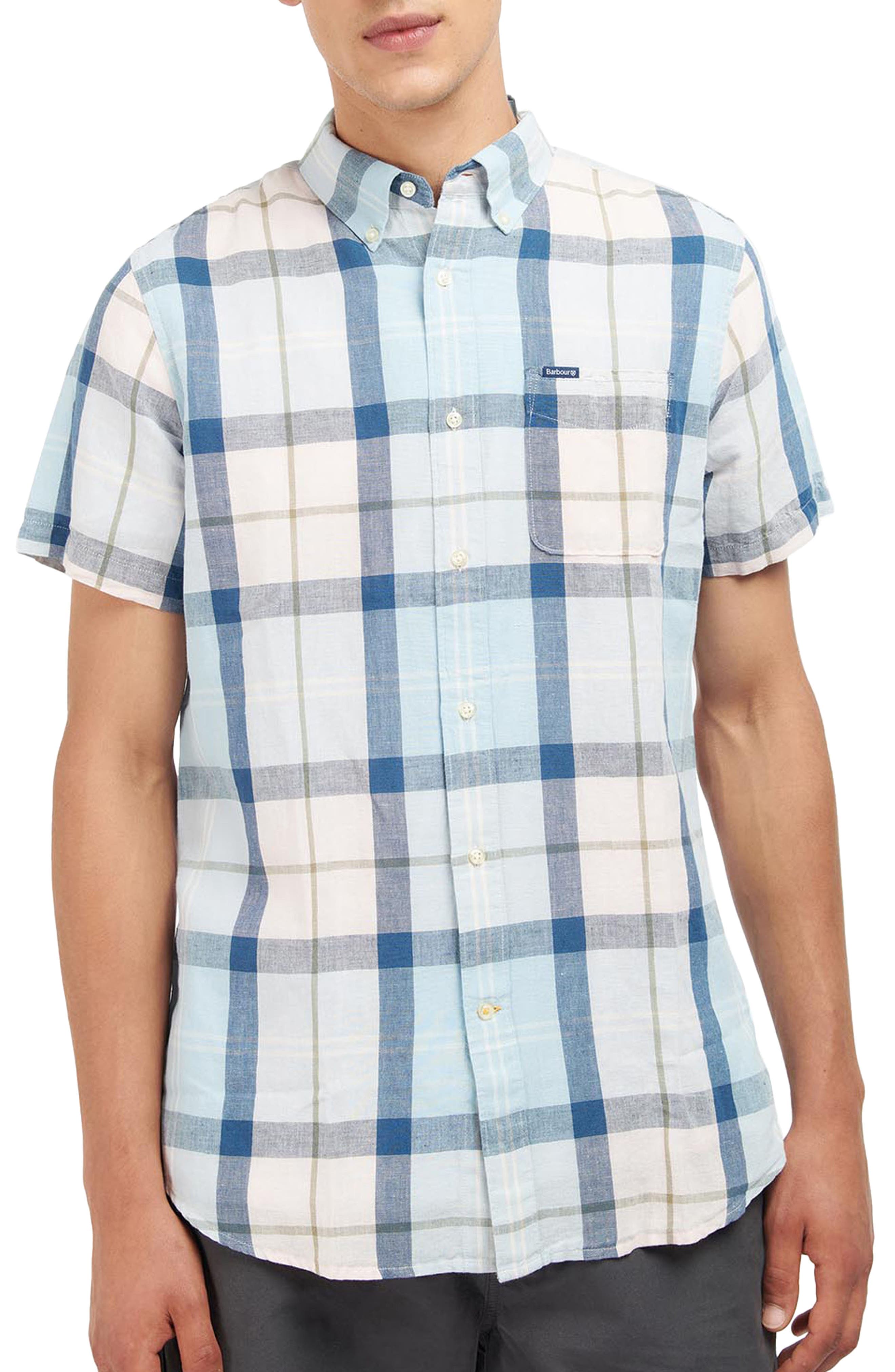Angus Tailored Fit Plaid Short Sleeve Button-Down Shirt - image 1