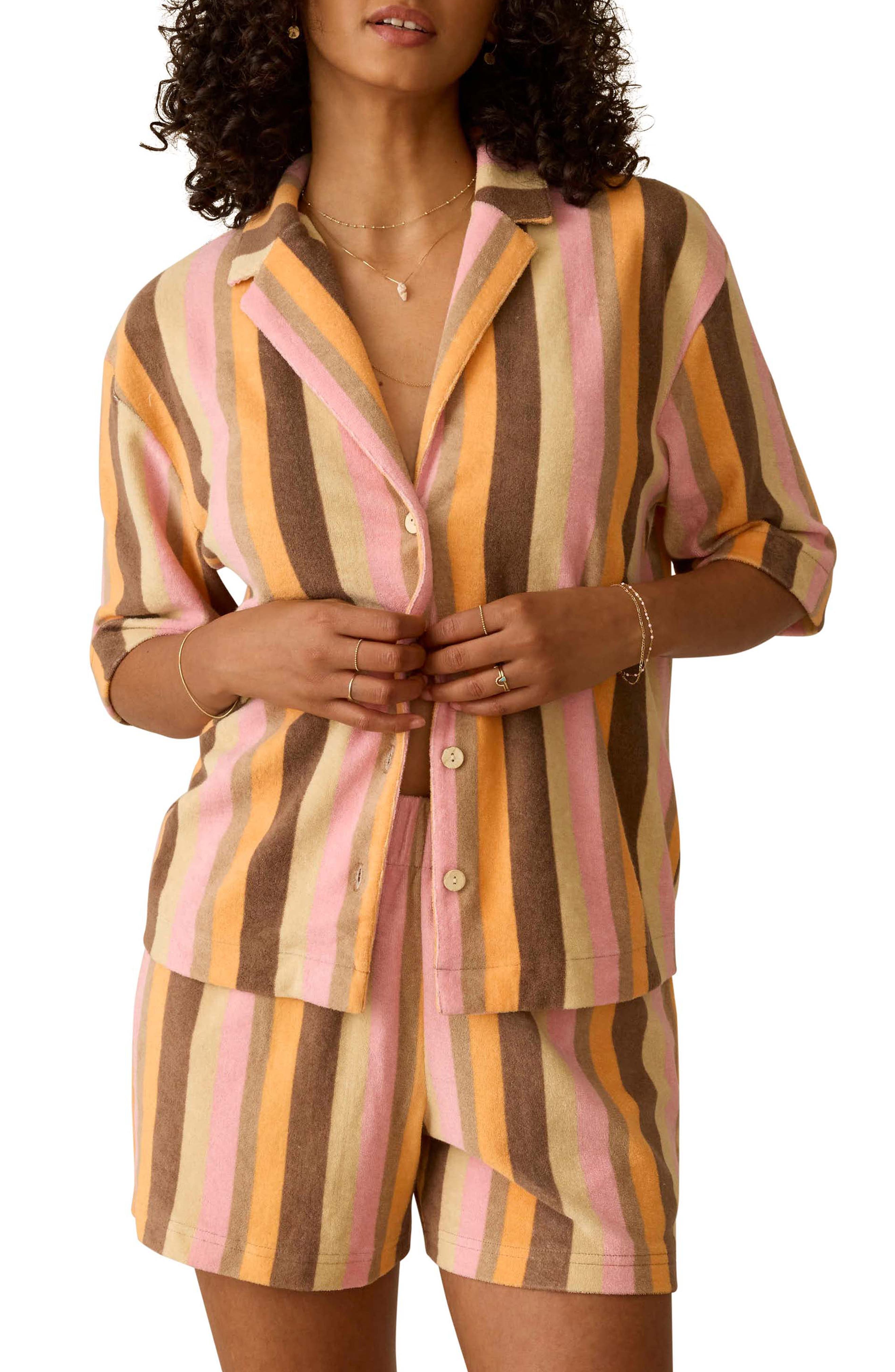 Cabana Stripe Towel Terry Camp Shirt - image 1