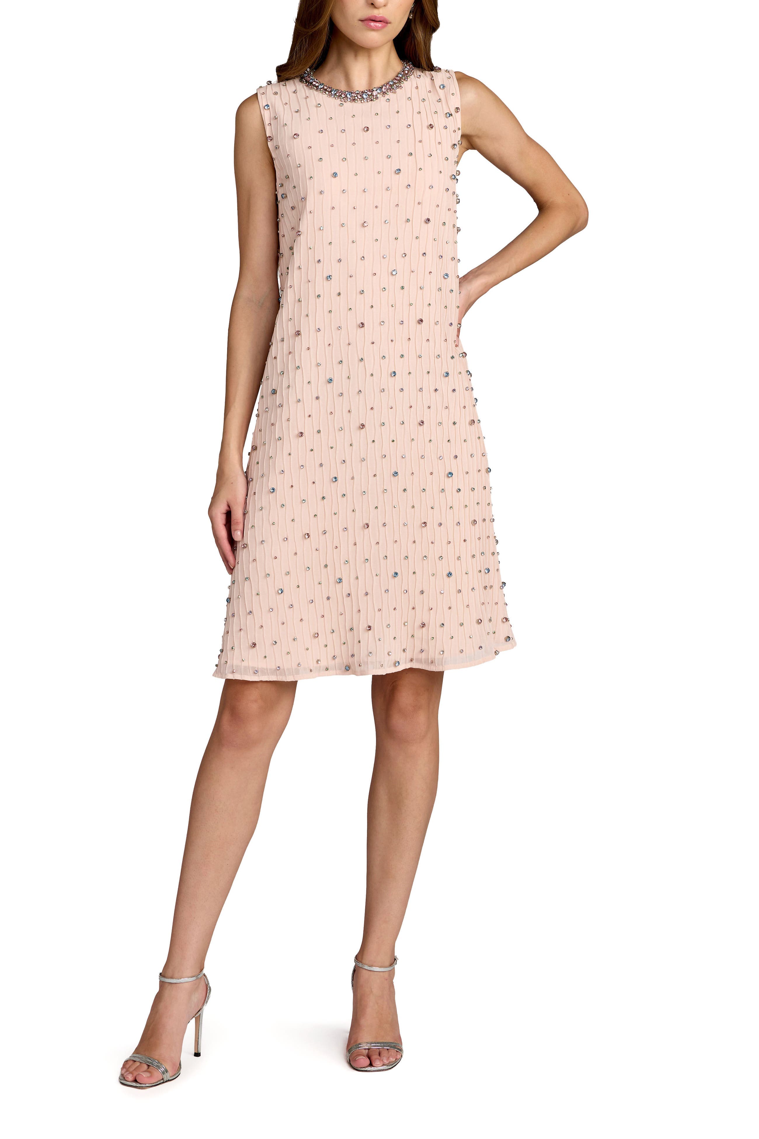 Beaded Sleeveless Shift Mini Dress - image 1