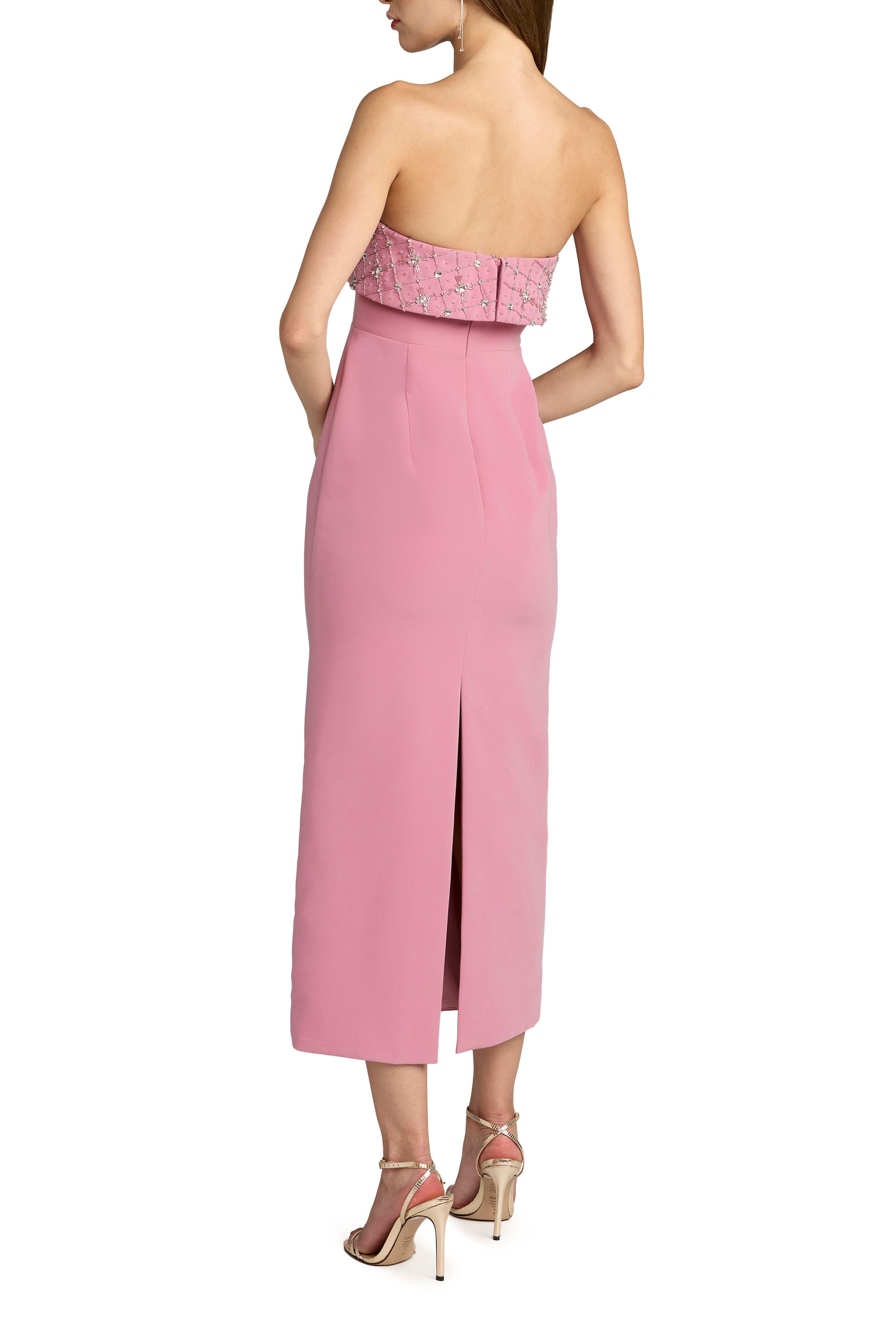 Women's Strapless Crepe Midi Dress with Rhinestone Embellished Bodice - image 2