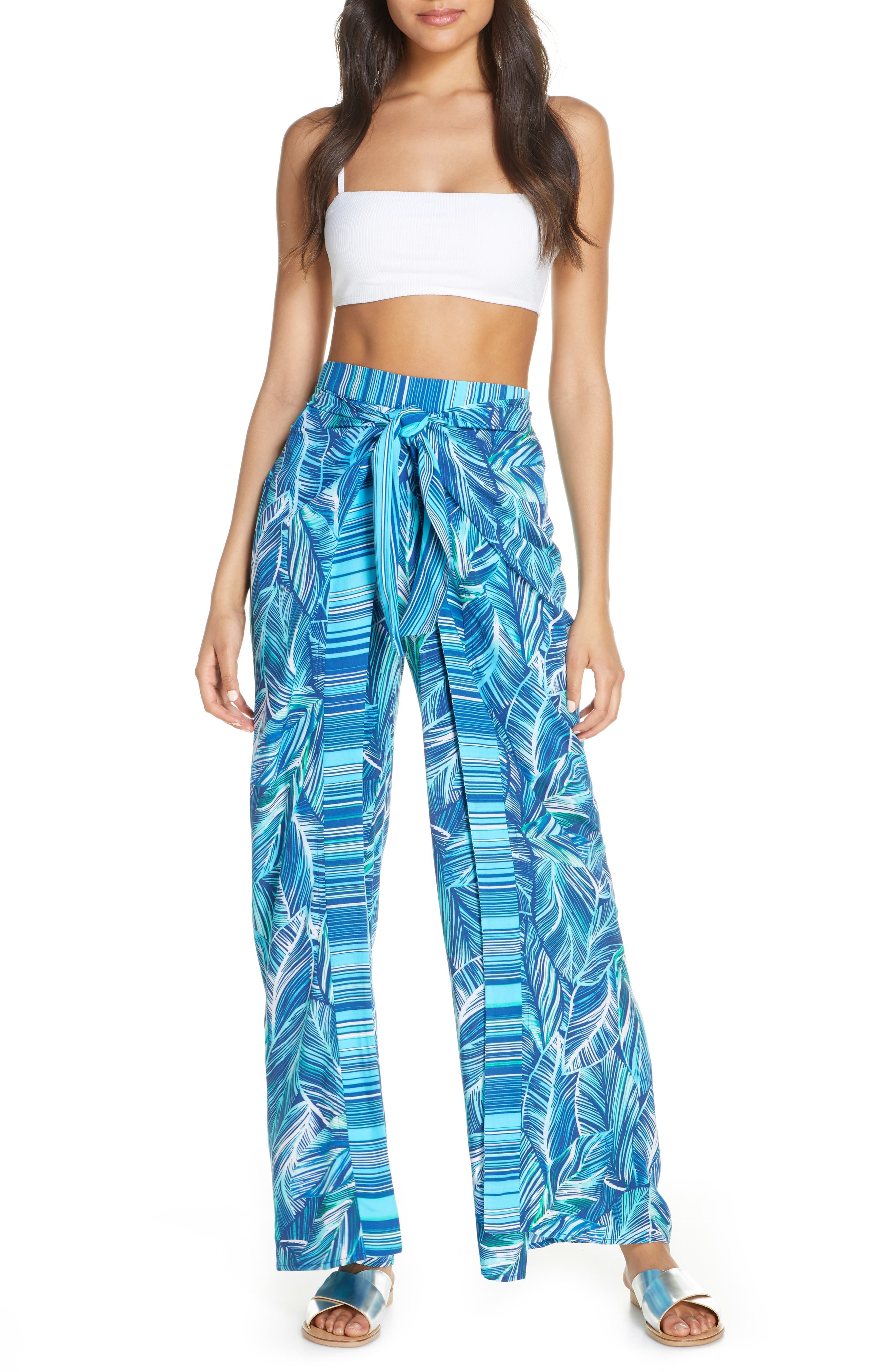 Sketched Leaves Side Slit Cover-Up Pants - image 1