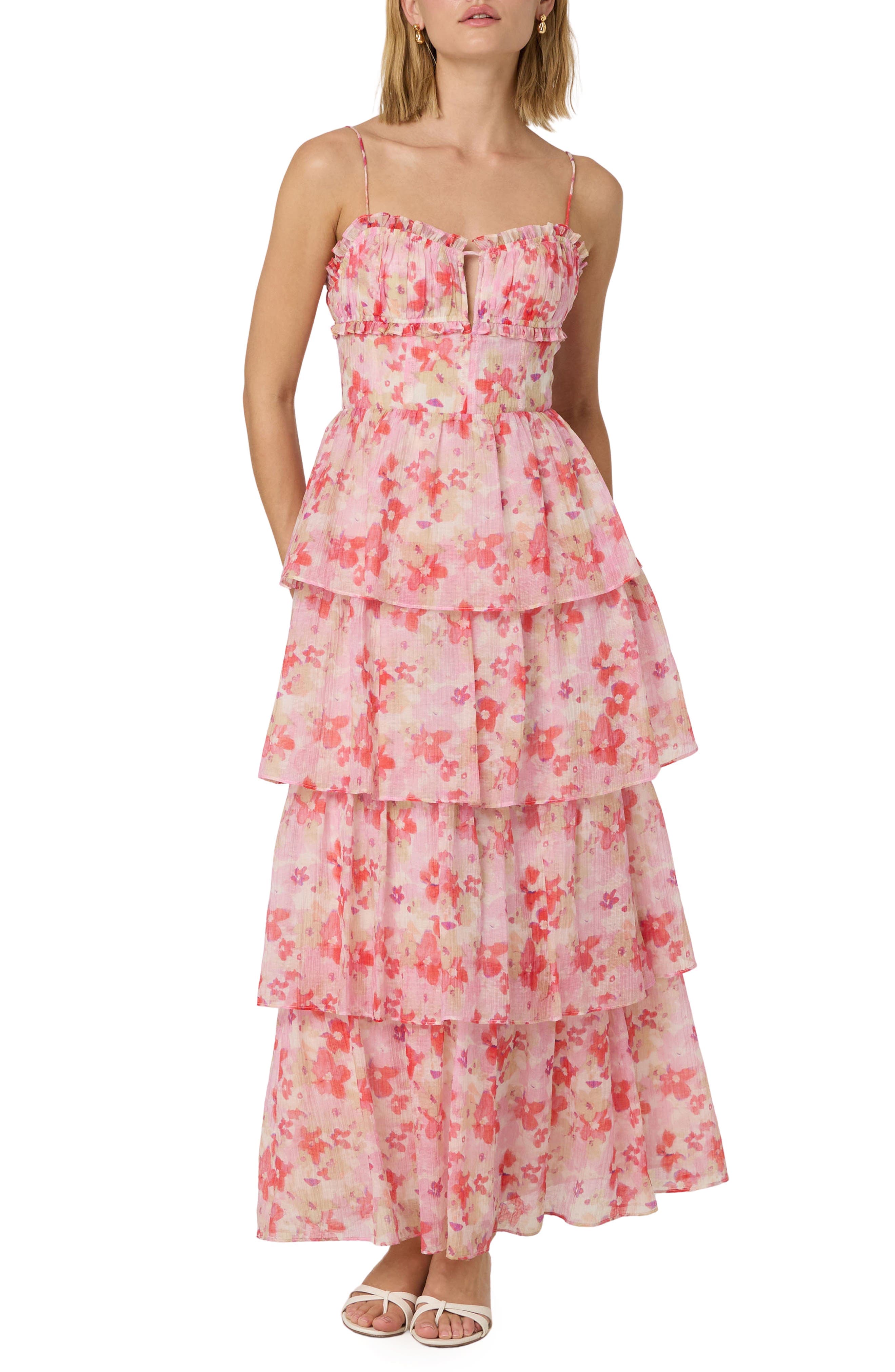 Vonnessa Floral Print Tiered Maxi Dress - image 1