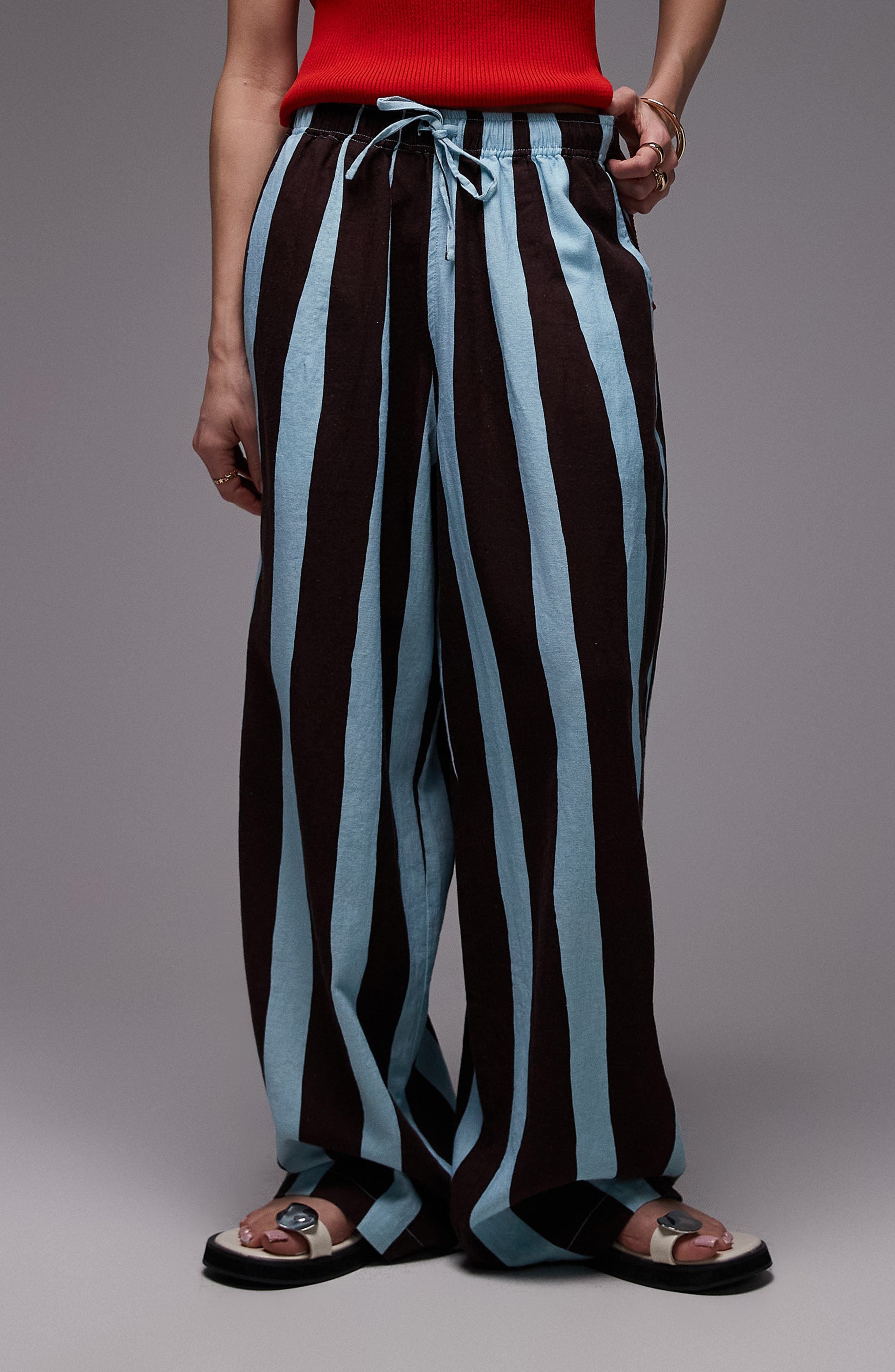 Stripe Linen Blend Drawstring Pants - image 1
