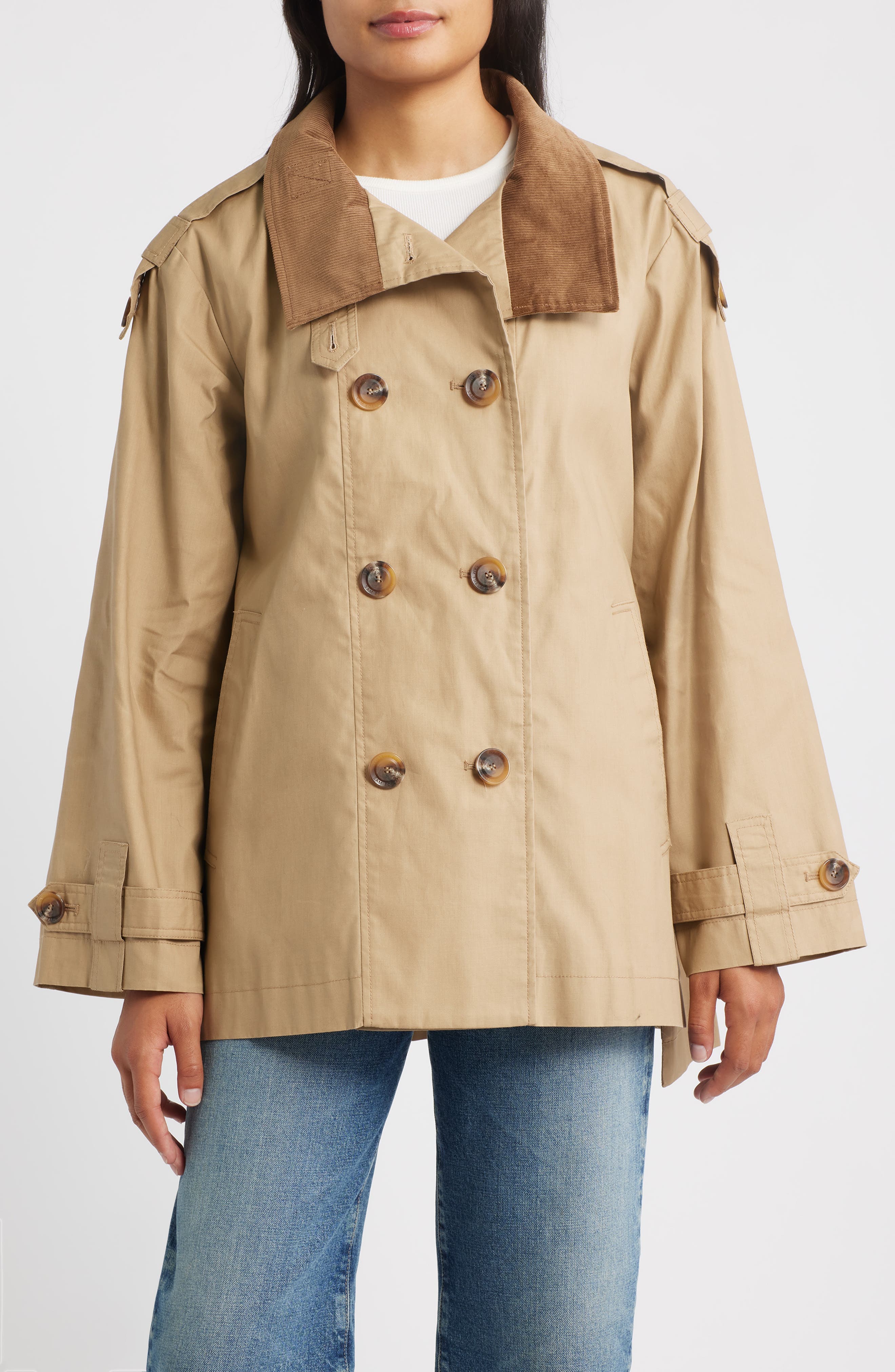 Courduroy Stand Collar Cotton Trench Coat - image 1