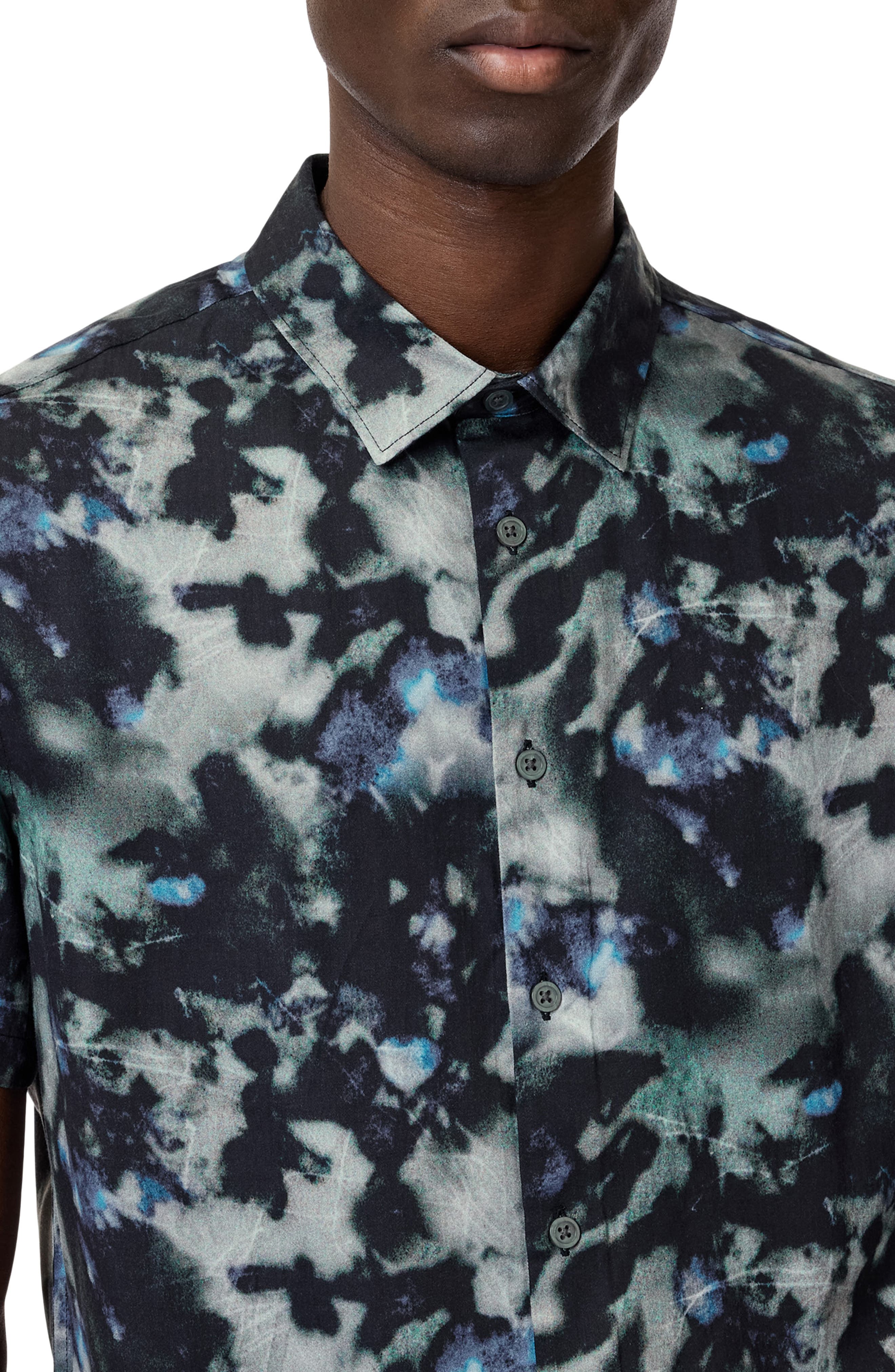 Sean Abstract Woodland Print Short Sleeve Modal Button-Up Shirt - image 2