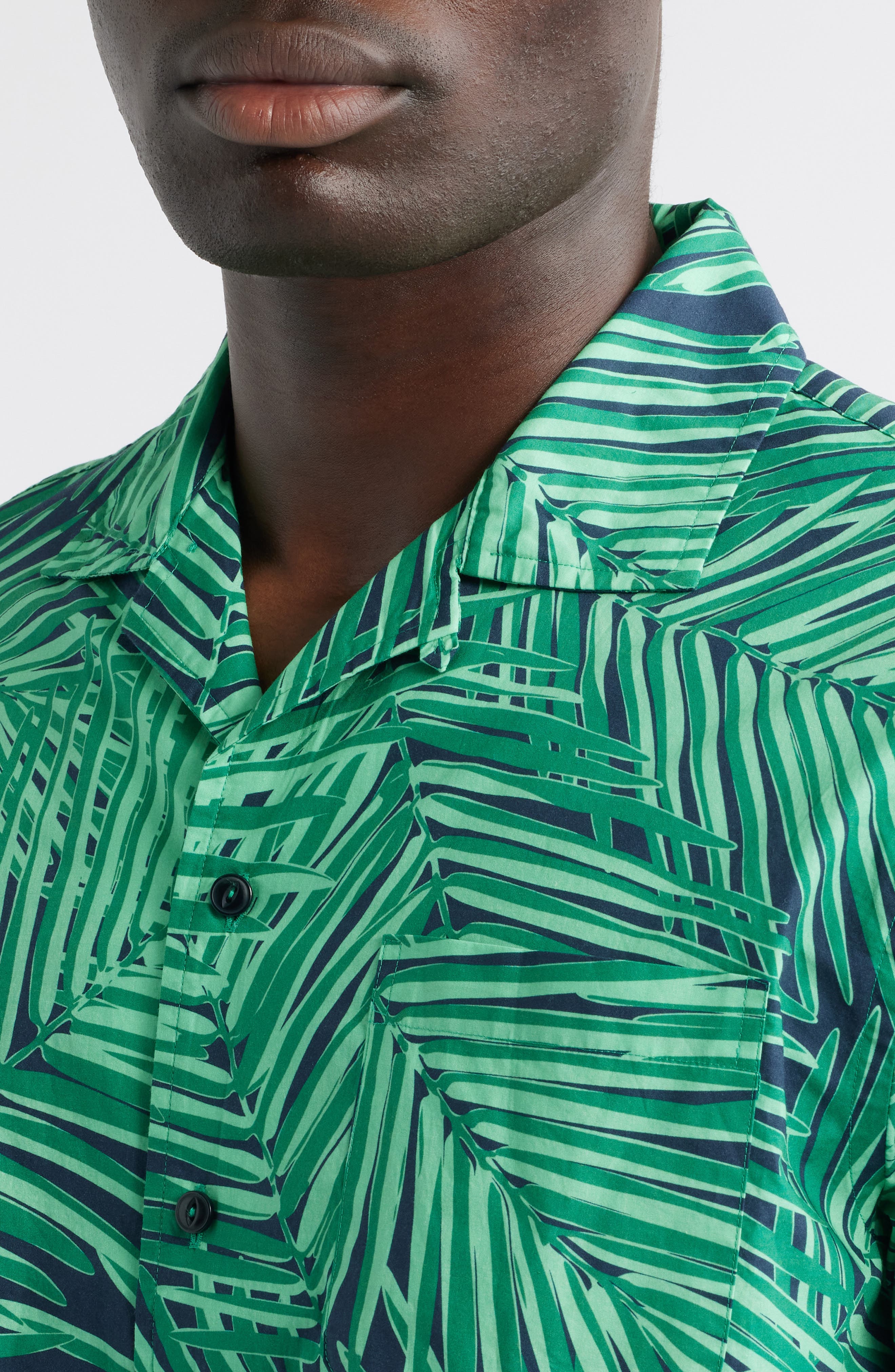 Regular Fit Palm Leaf Print Cotton Poplin Camp Shirt - image 2