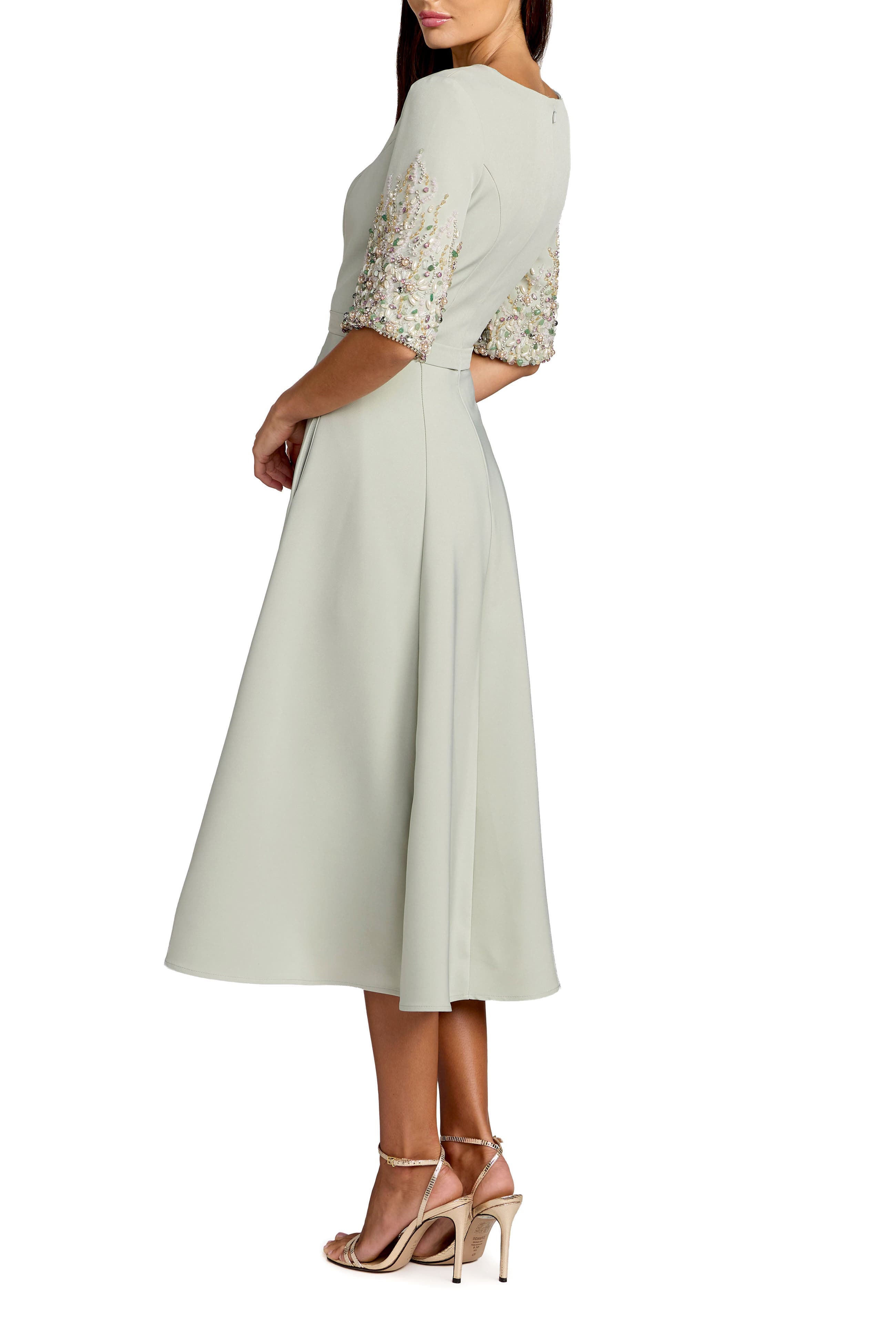 Crepe A Line Midi Dress With Beaded Sleeves - image 2