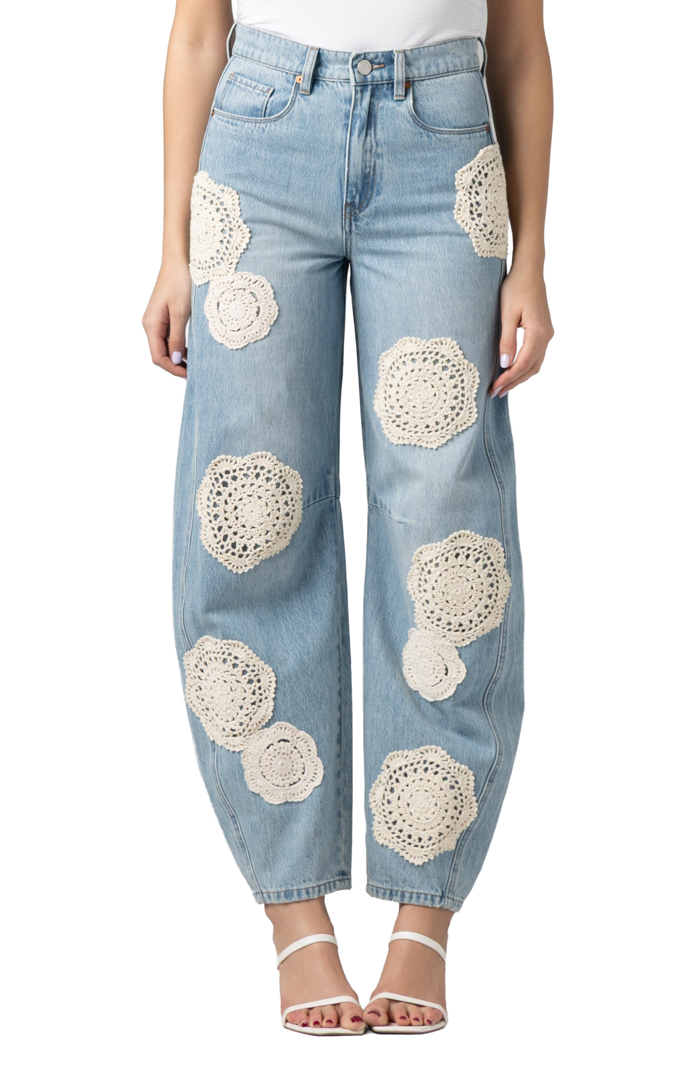 The Long Crochet Patch Barrel Leg Jeans - image 1