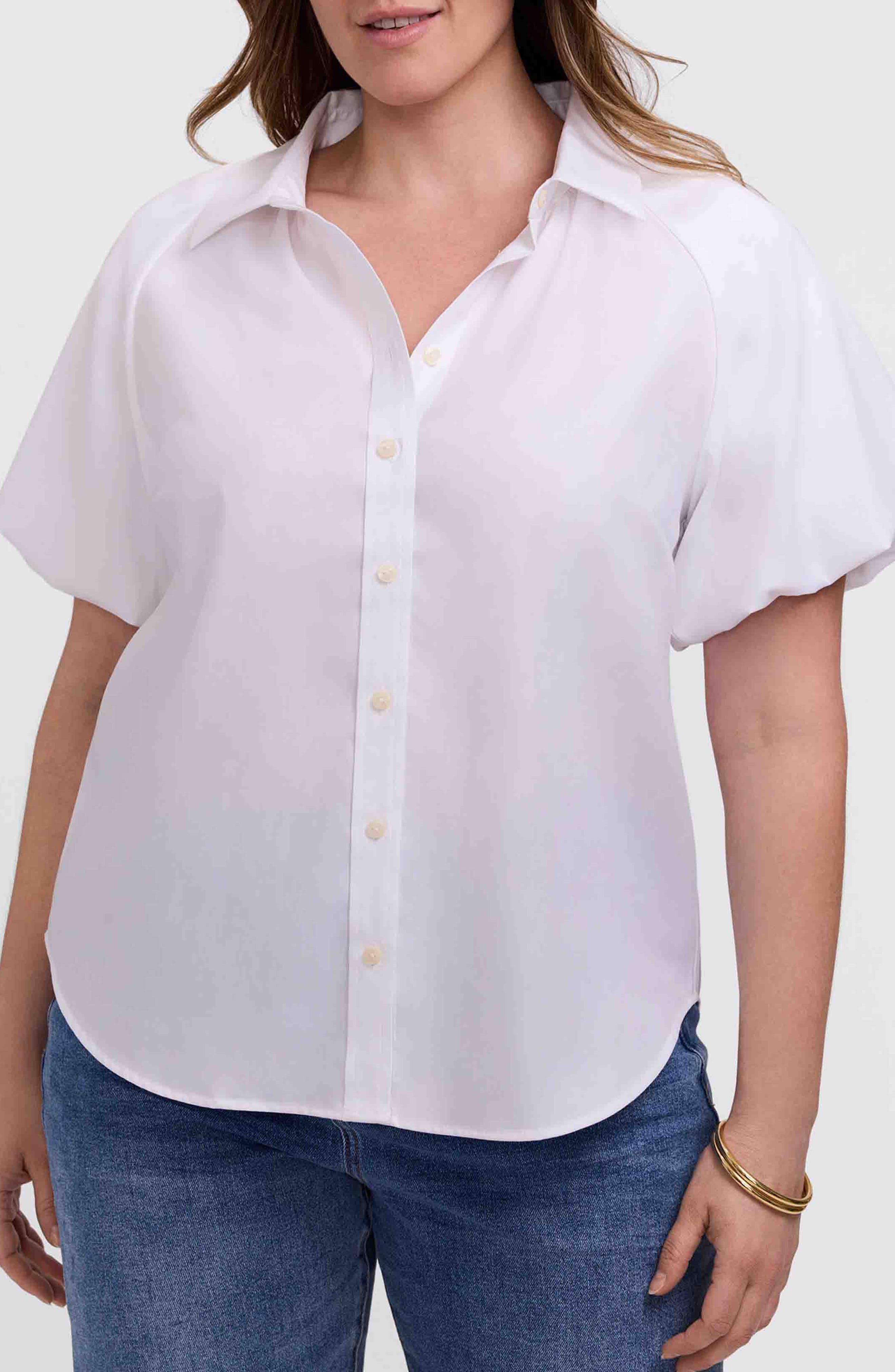 Paula Puff Sleeve Cotton Blend Button-Up Shirt - image 3