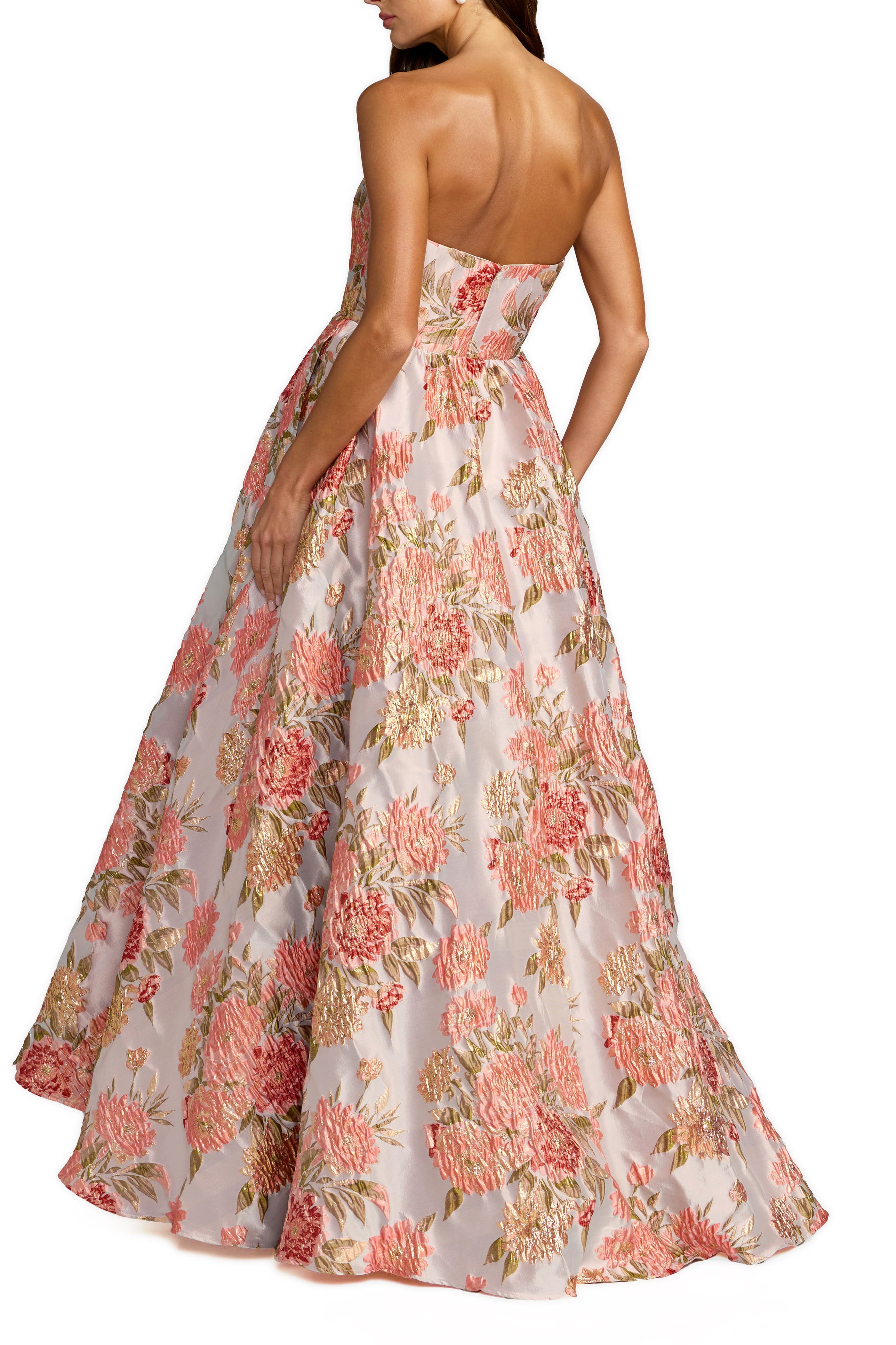 Strapless Floral Brocade Ball Gown With Pockets - image 2