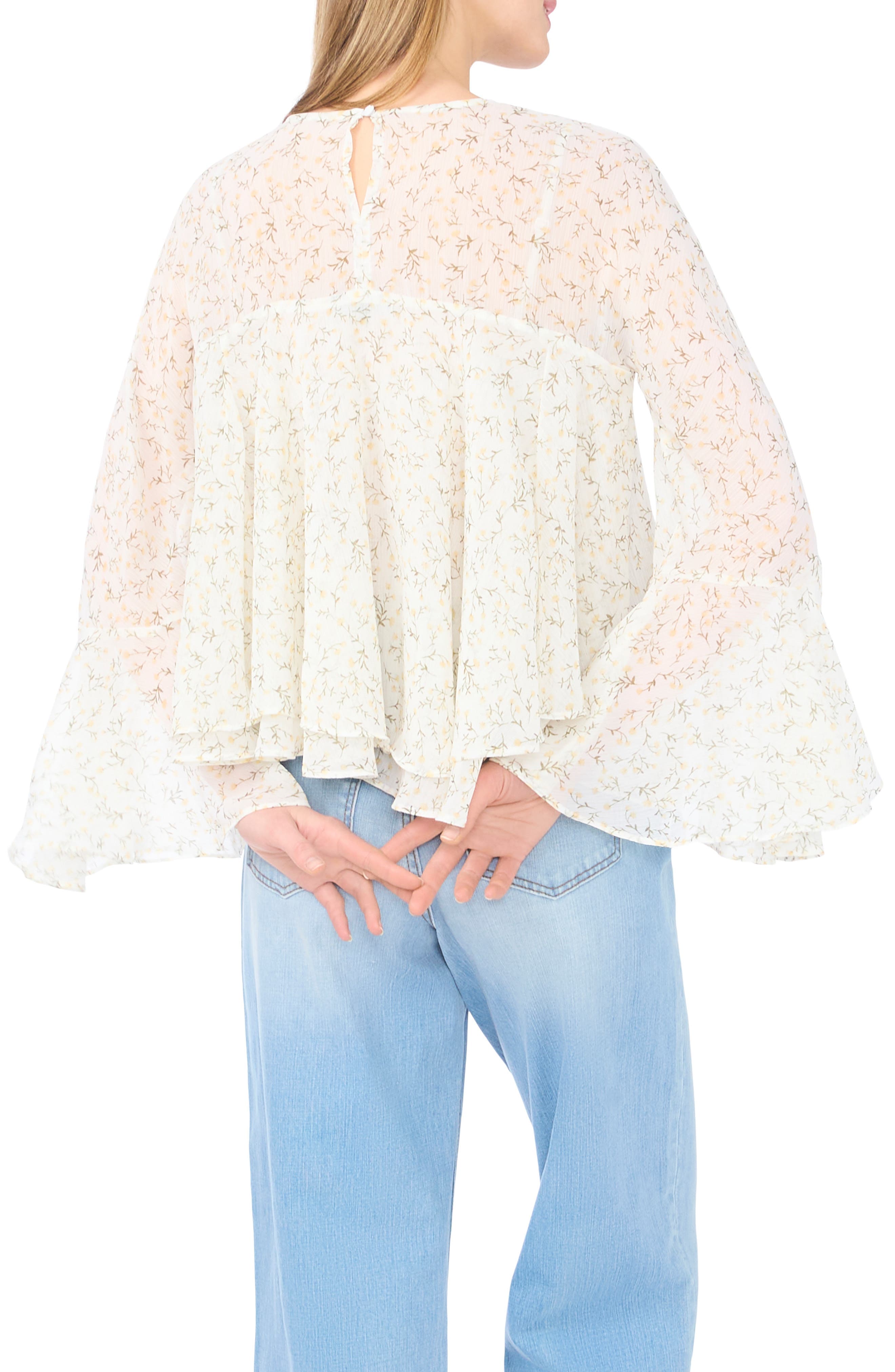 Floral Long Bell Sleeve Ruffle Top - image 2
