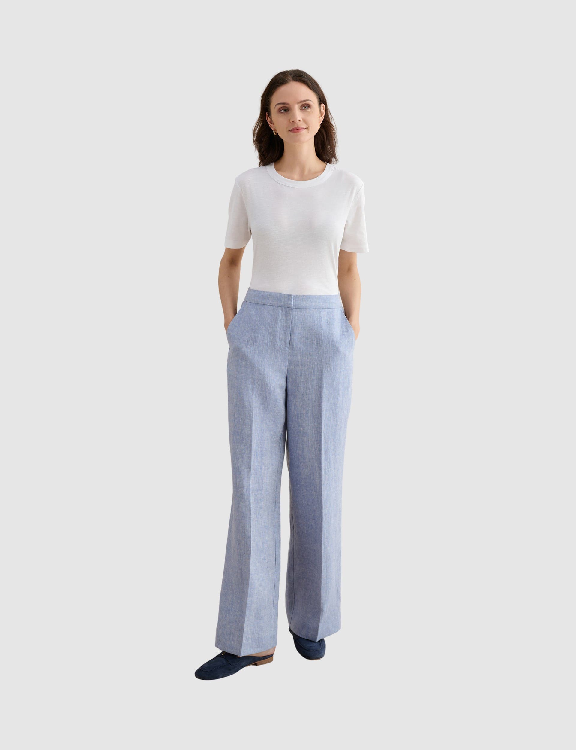 Estella Mid-Rise Wide-Leg Linen Trousers - image 1