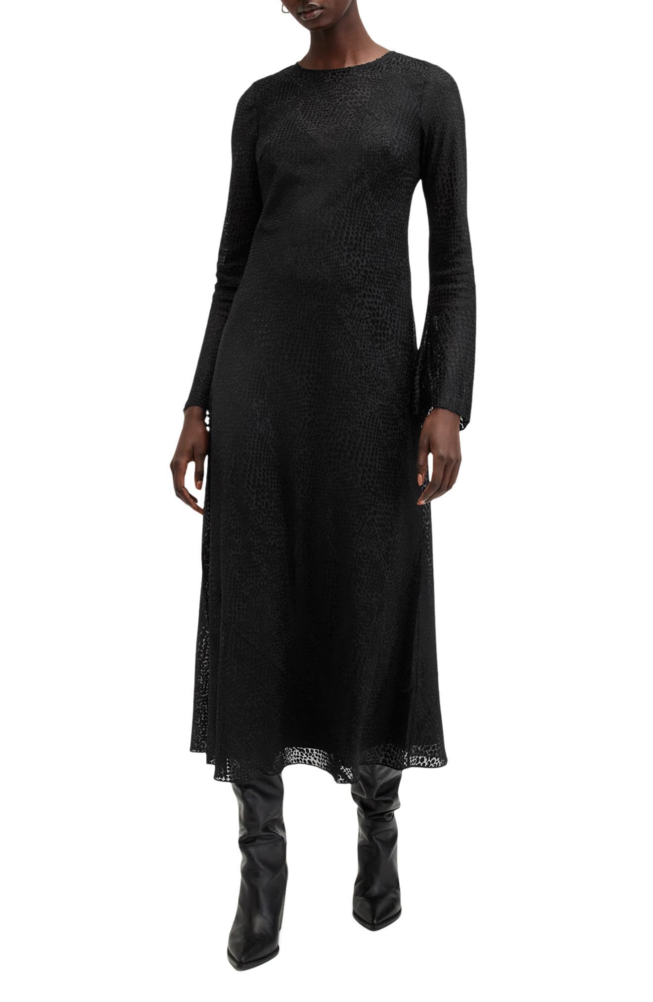 Jada Animal Print Long Sleeve Silk Midi Dress - image 1