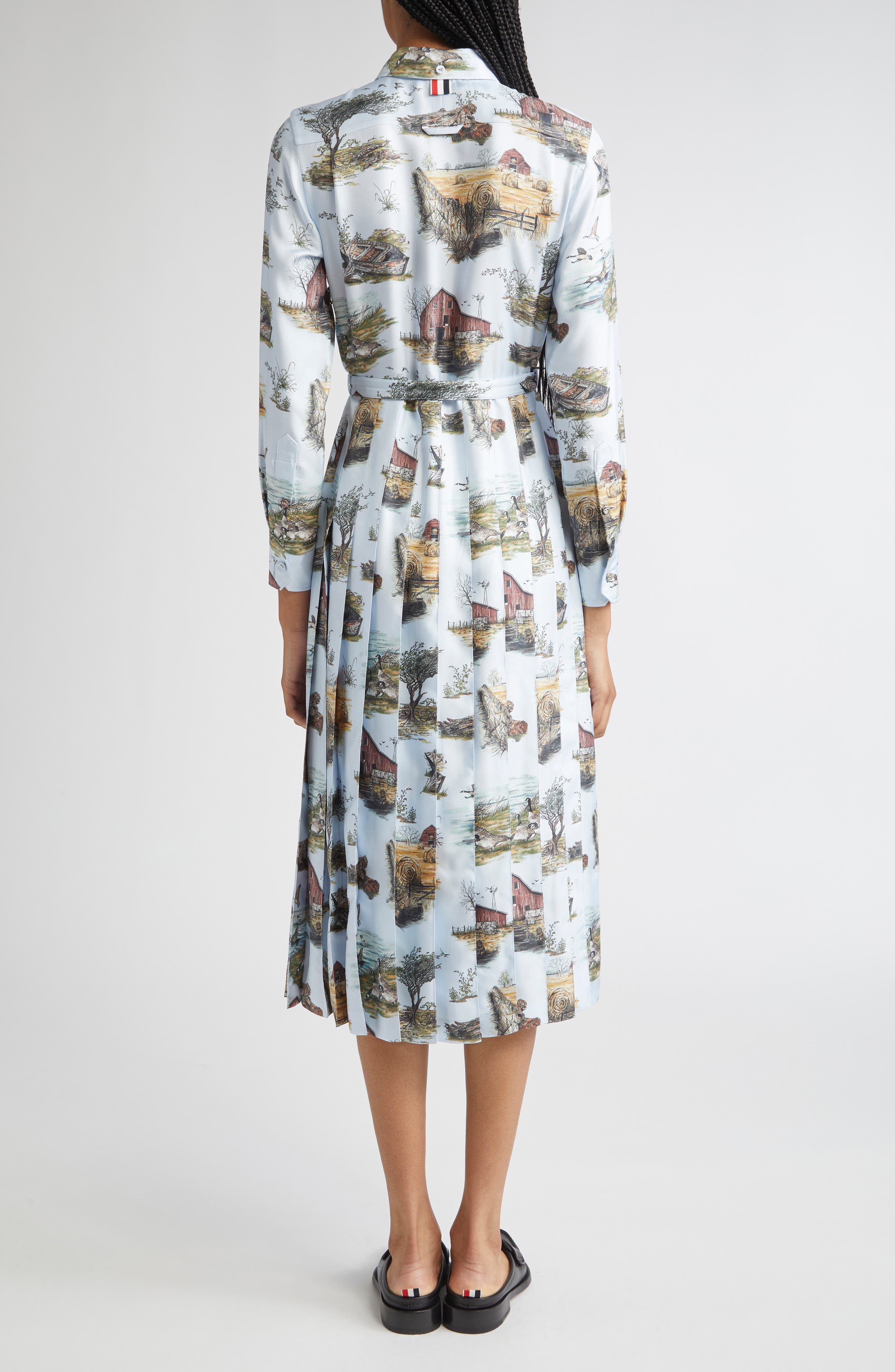 Long Sleeve Pleated Silk Toile Midi Shirtdress - image 2