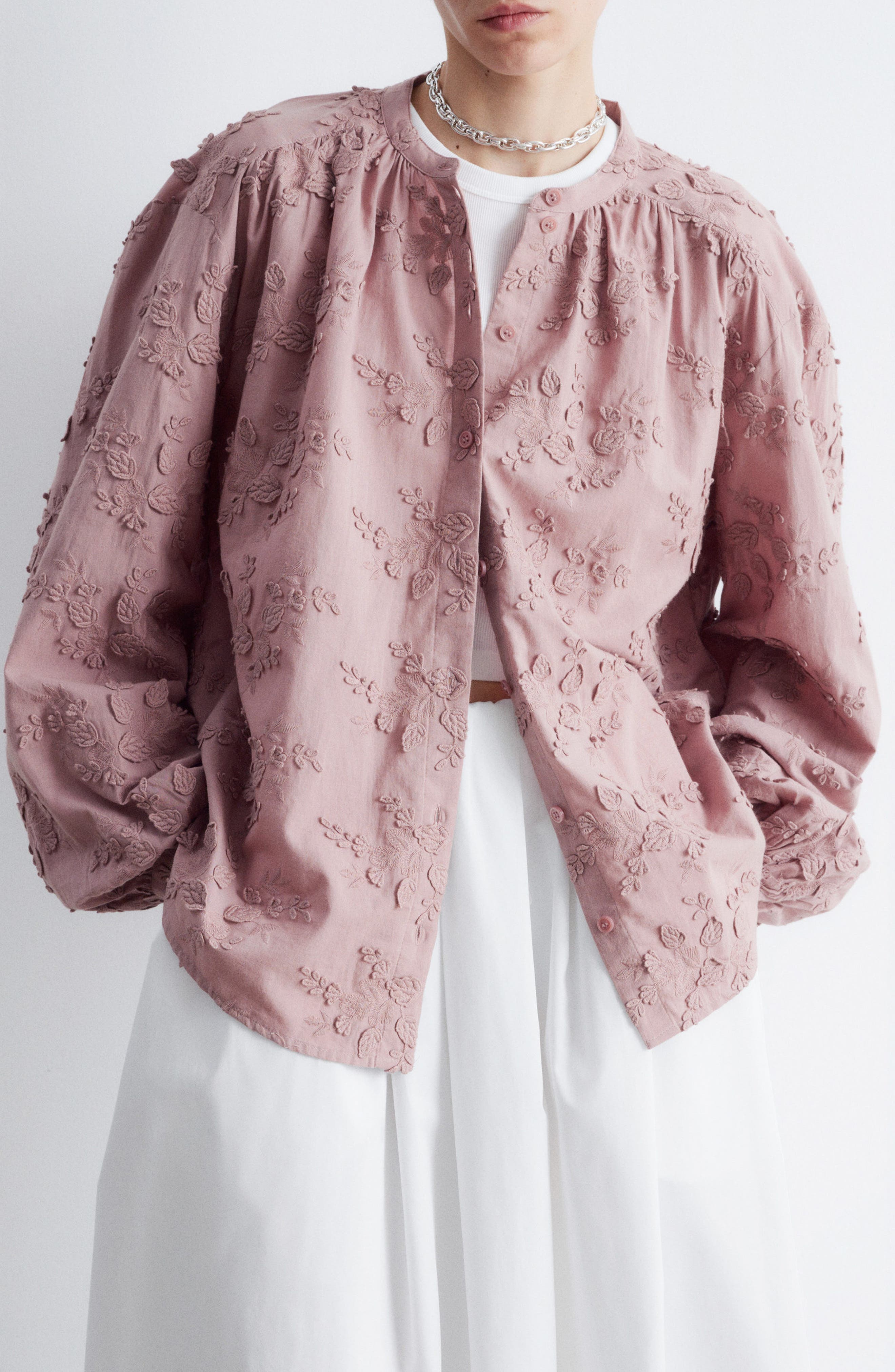 Oversize Floral Applique Cotton Top - image 1