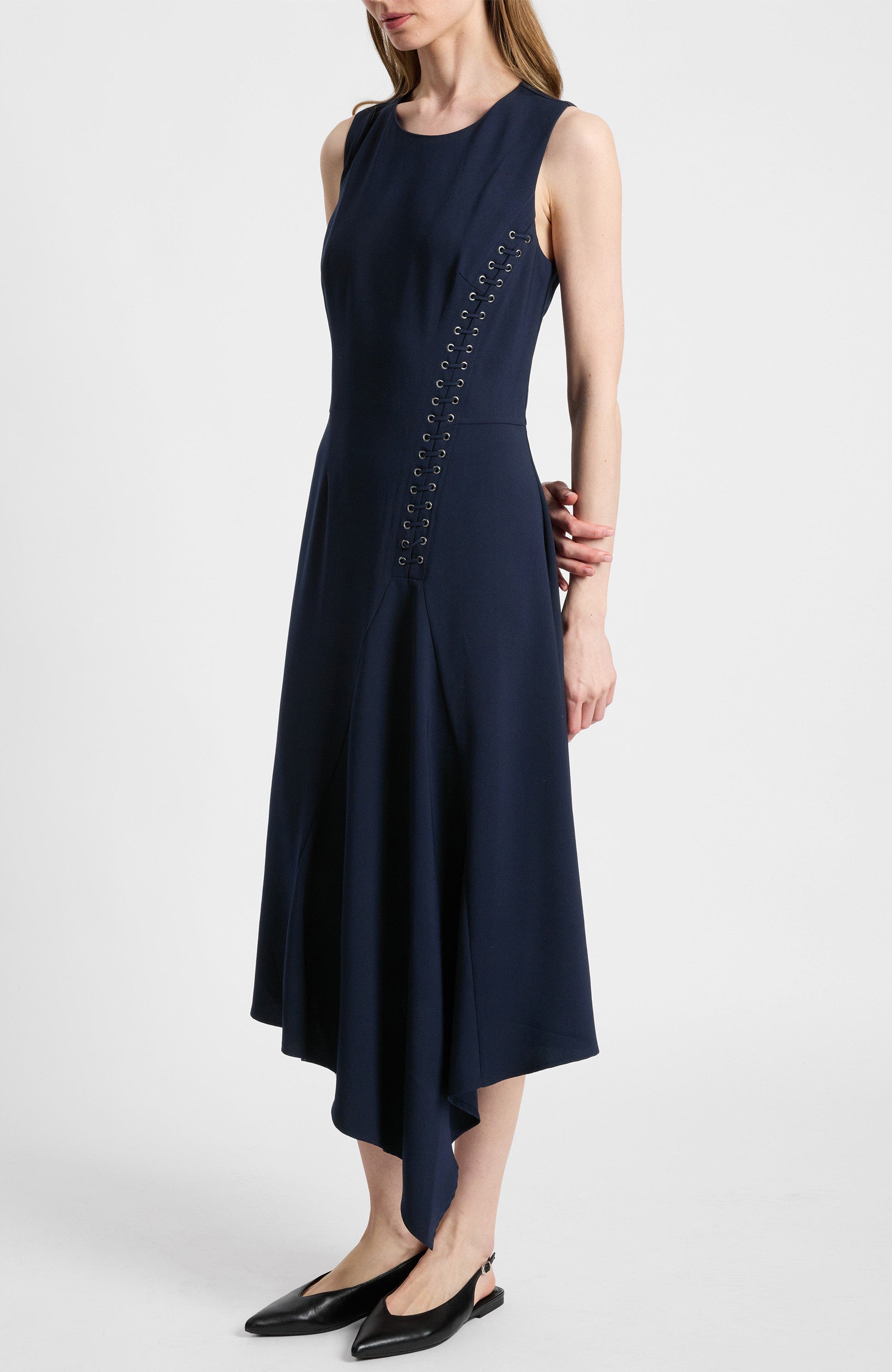 Kylie Sleeveless Asymmetric Midi Crepe Dress - image 4