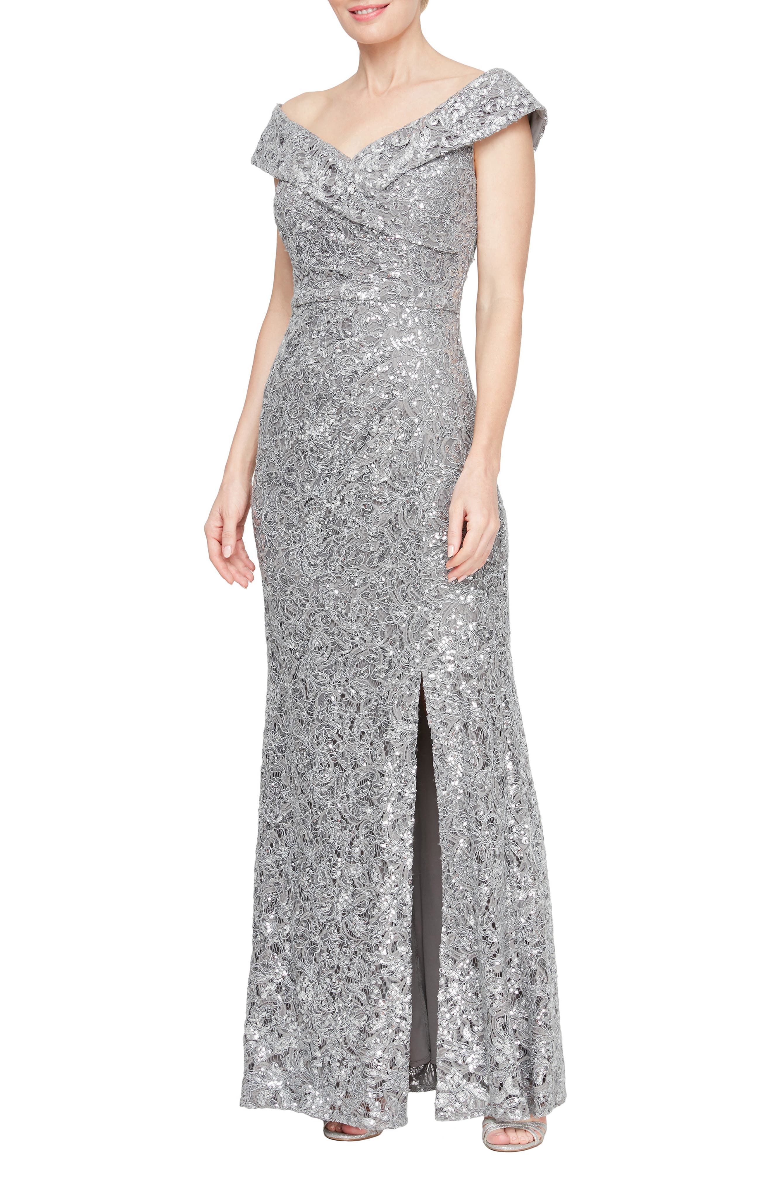 Sequin Corded Lace Off the Shoulder Gown - image 1