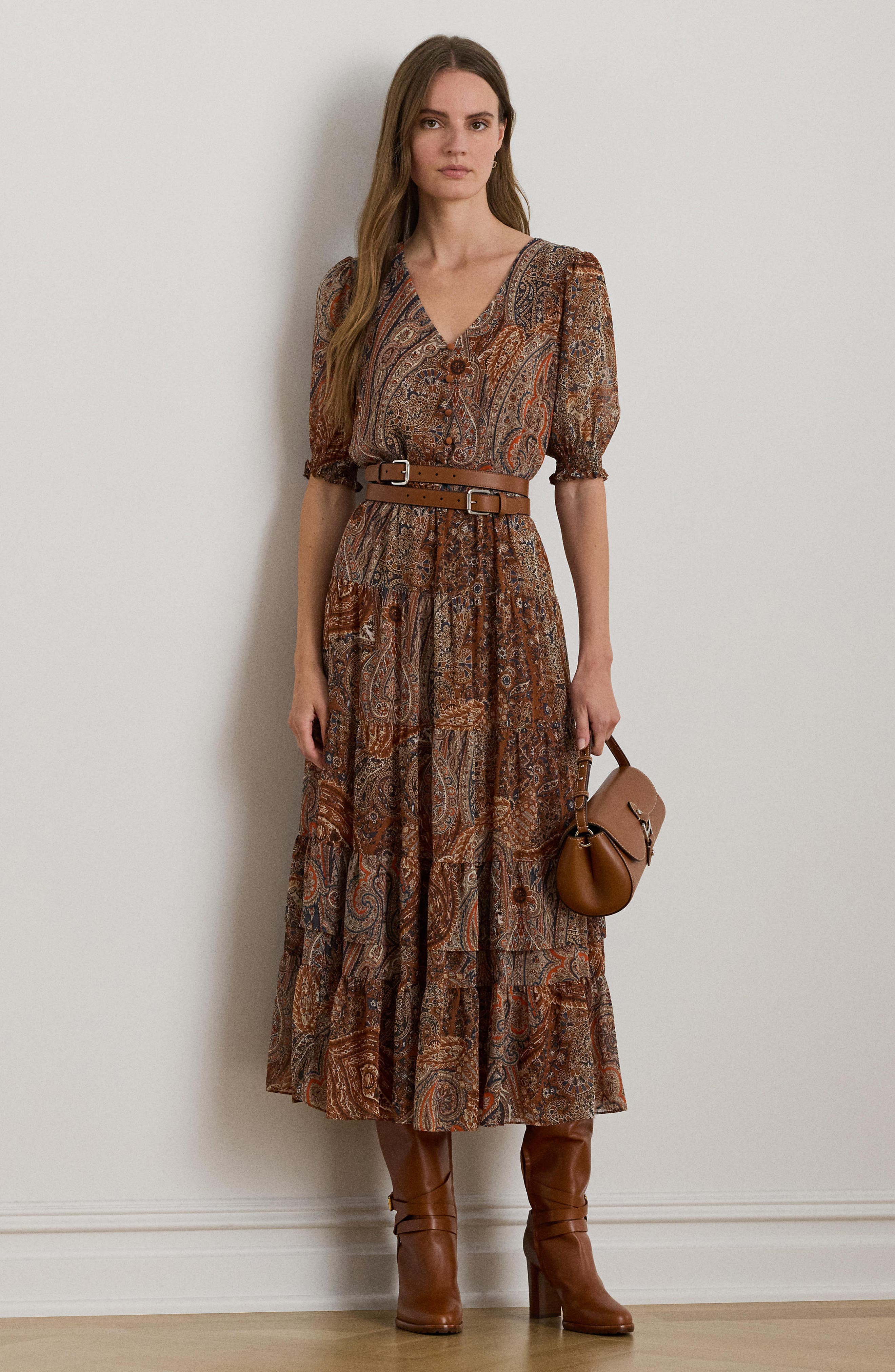 Paisley Belted Crinkle Georgette Midi Dress - image 2