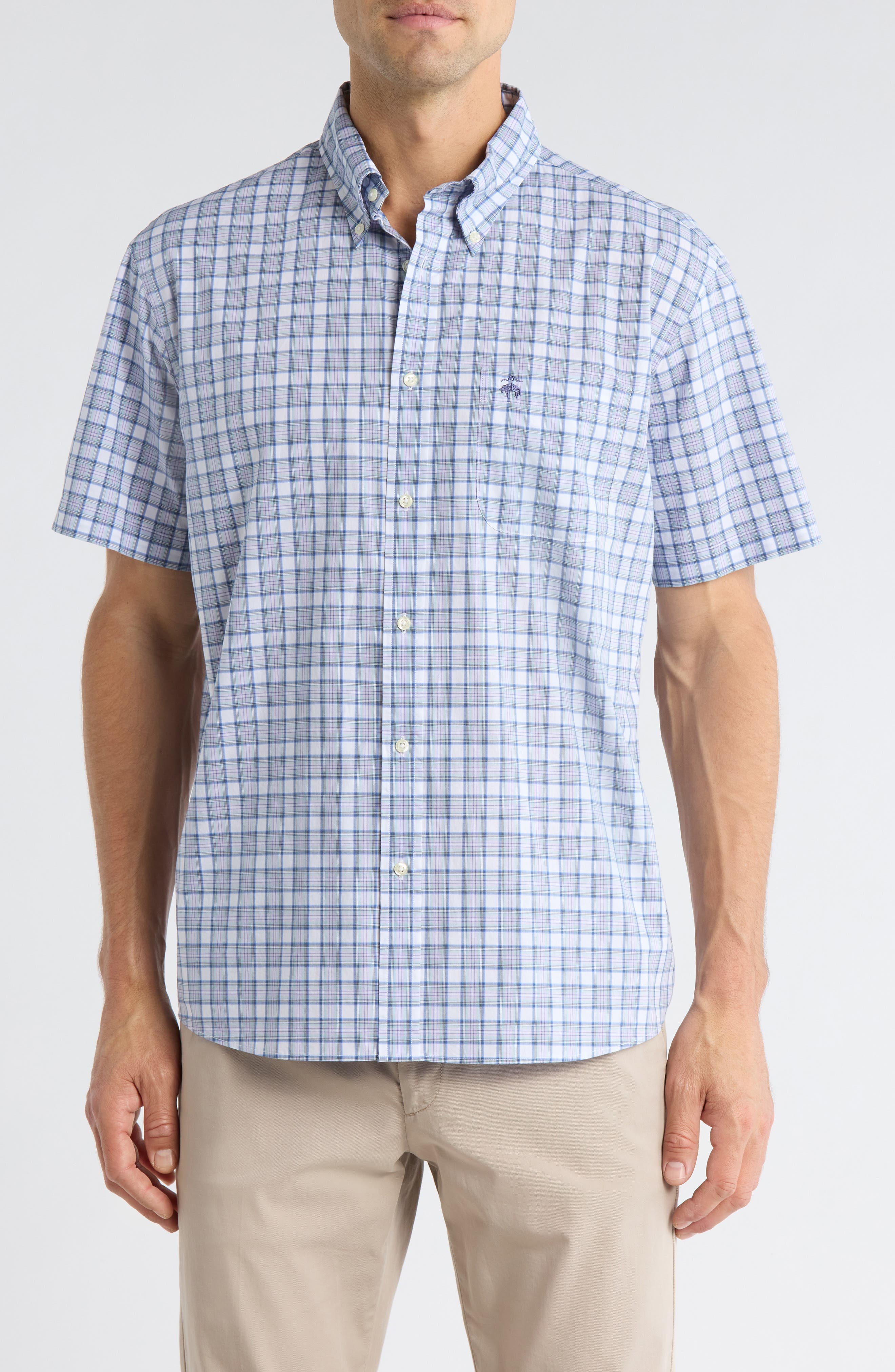 Sport Fit Plaid Short Sleeve Button-Down Shirt - image 1