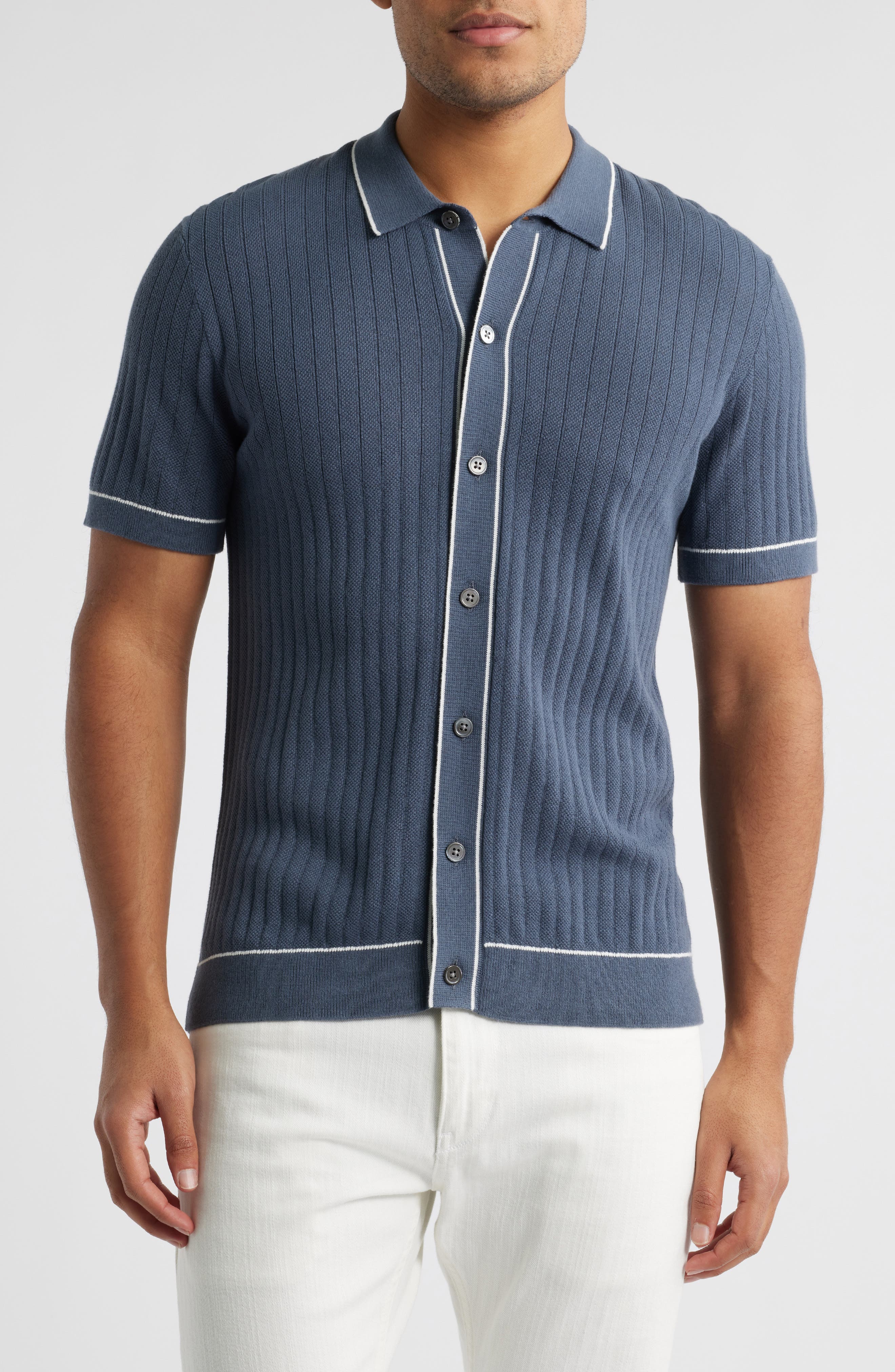Vernon Knit Short Sleeve Button-Up Shirt - image 1
