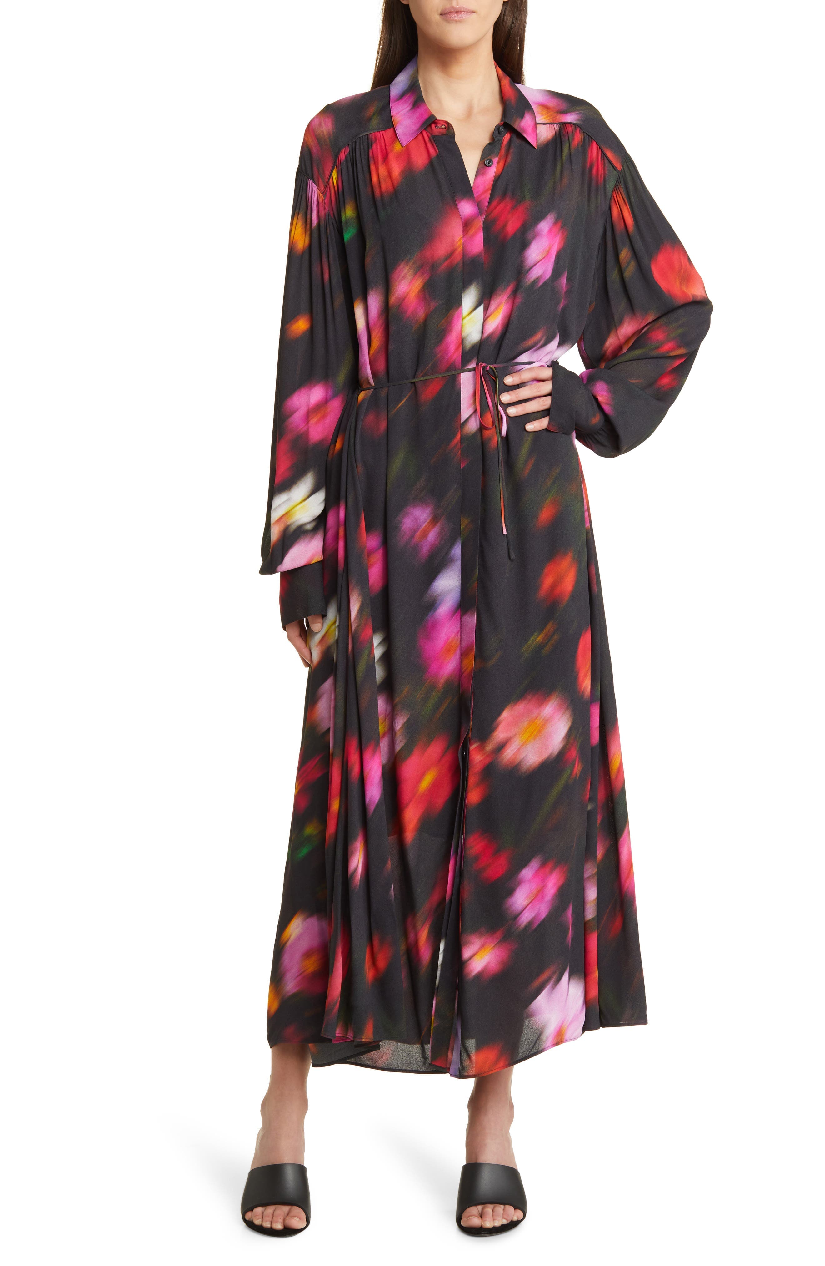 Aubrey Abstract Floral Long Sleeve Maxi Shirtdress - image 1