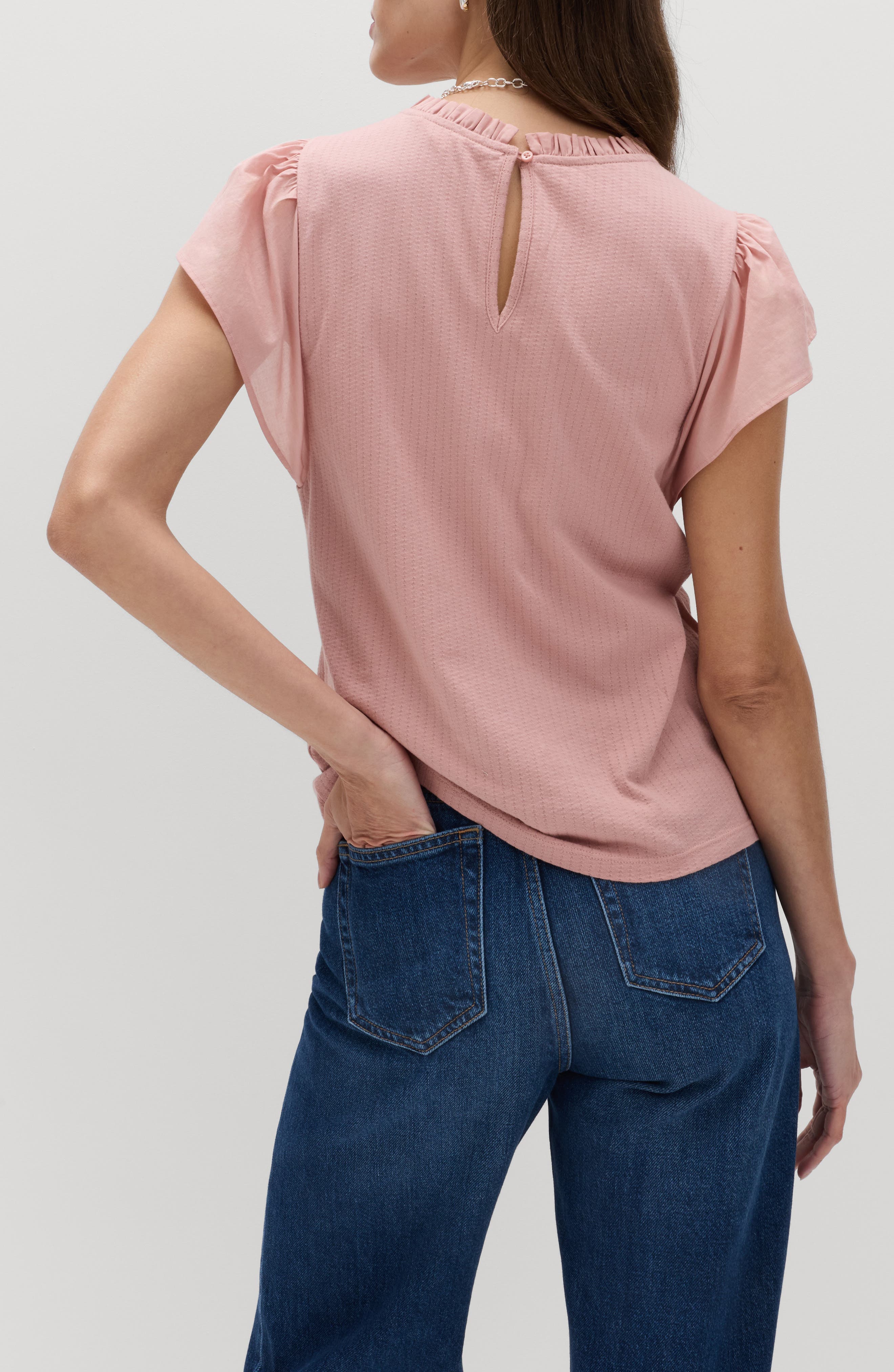 Circle Trim Flutter Sleeve Cotton Top - image 2