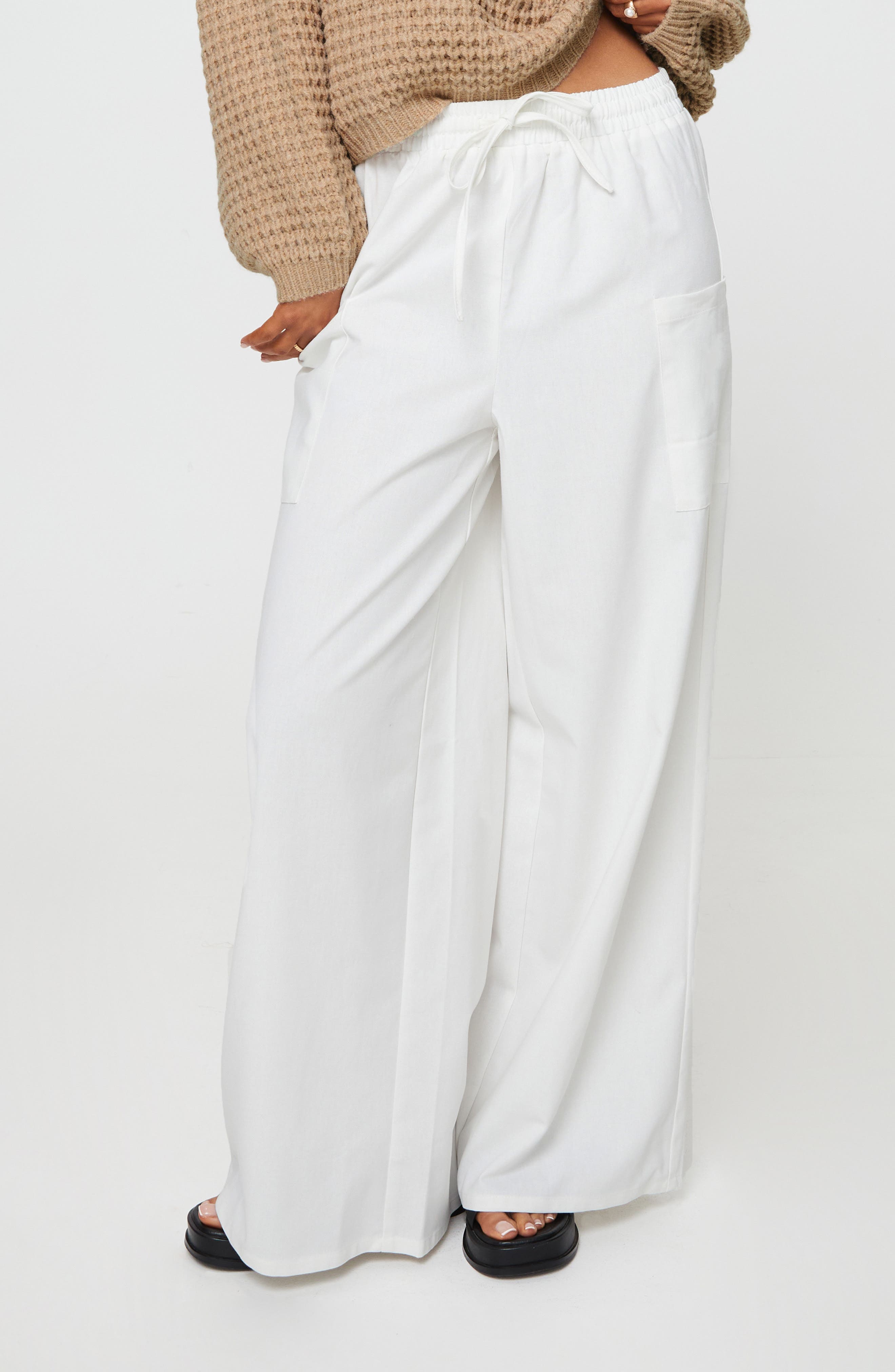 Brunie Pull-On Wide Leg Cotton & Linen Pants - image 1
