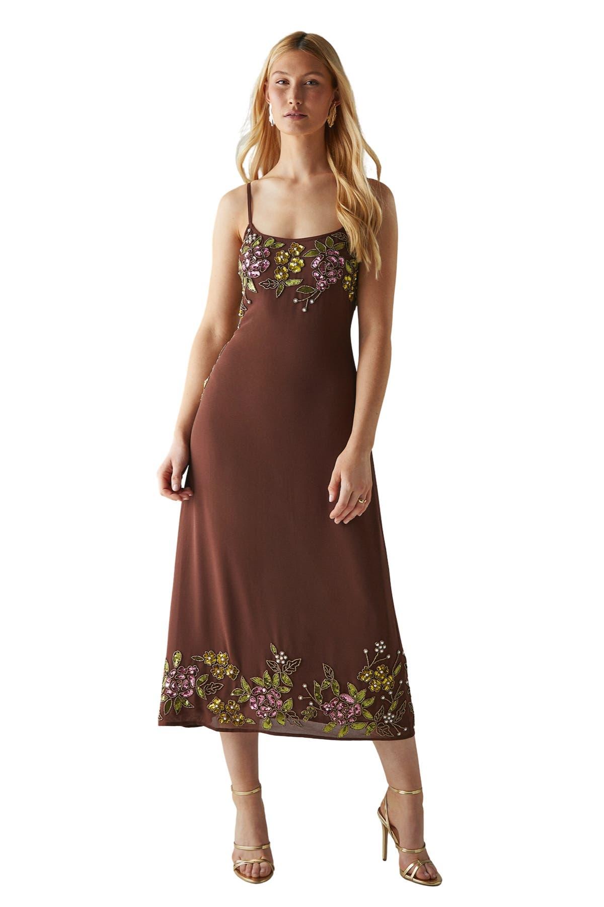 Embellished Strappy Sequin Midi Dress - image 1
