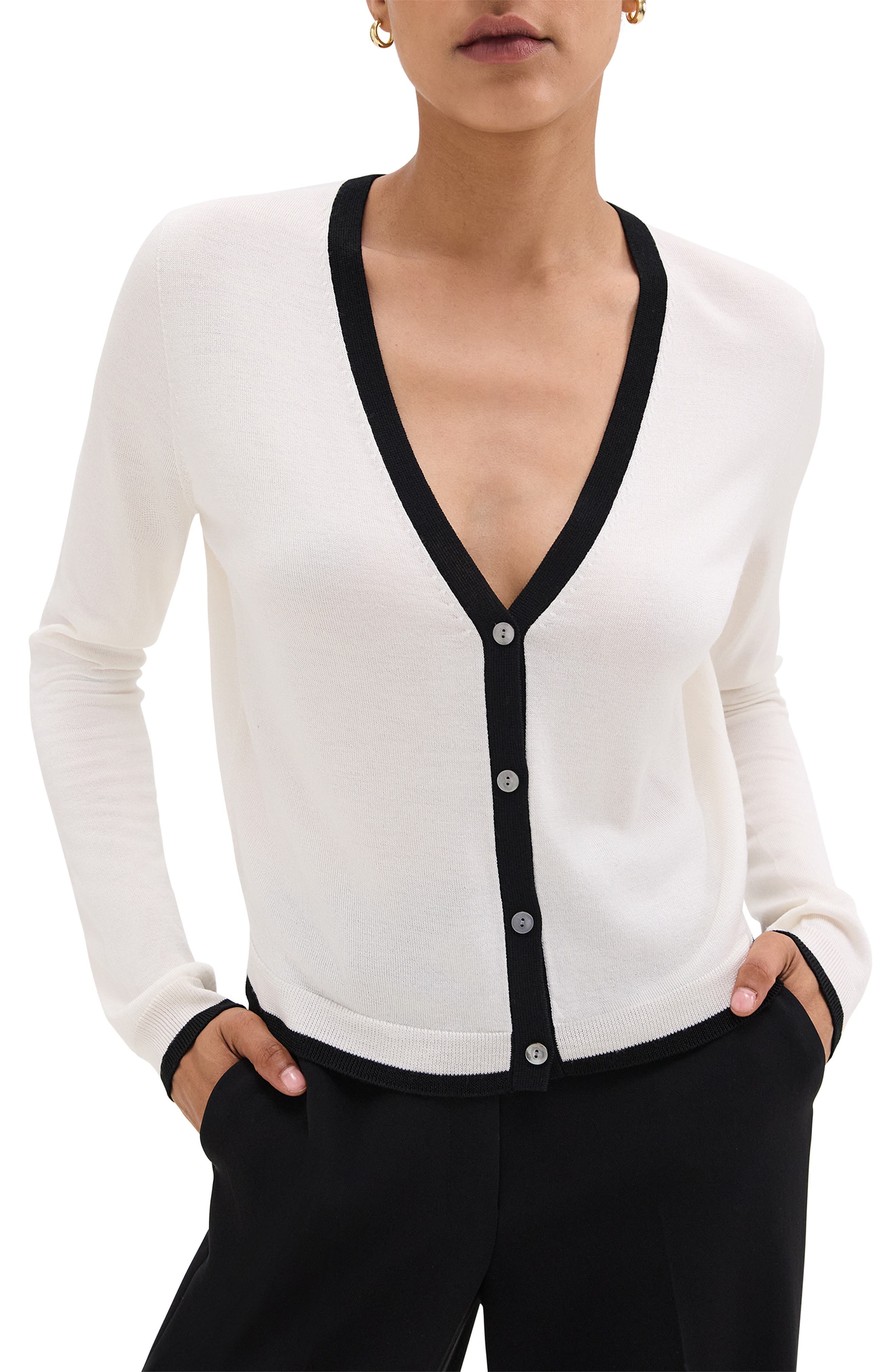 Contrast Trim Wool Blend Cardigan - image 1