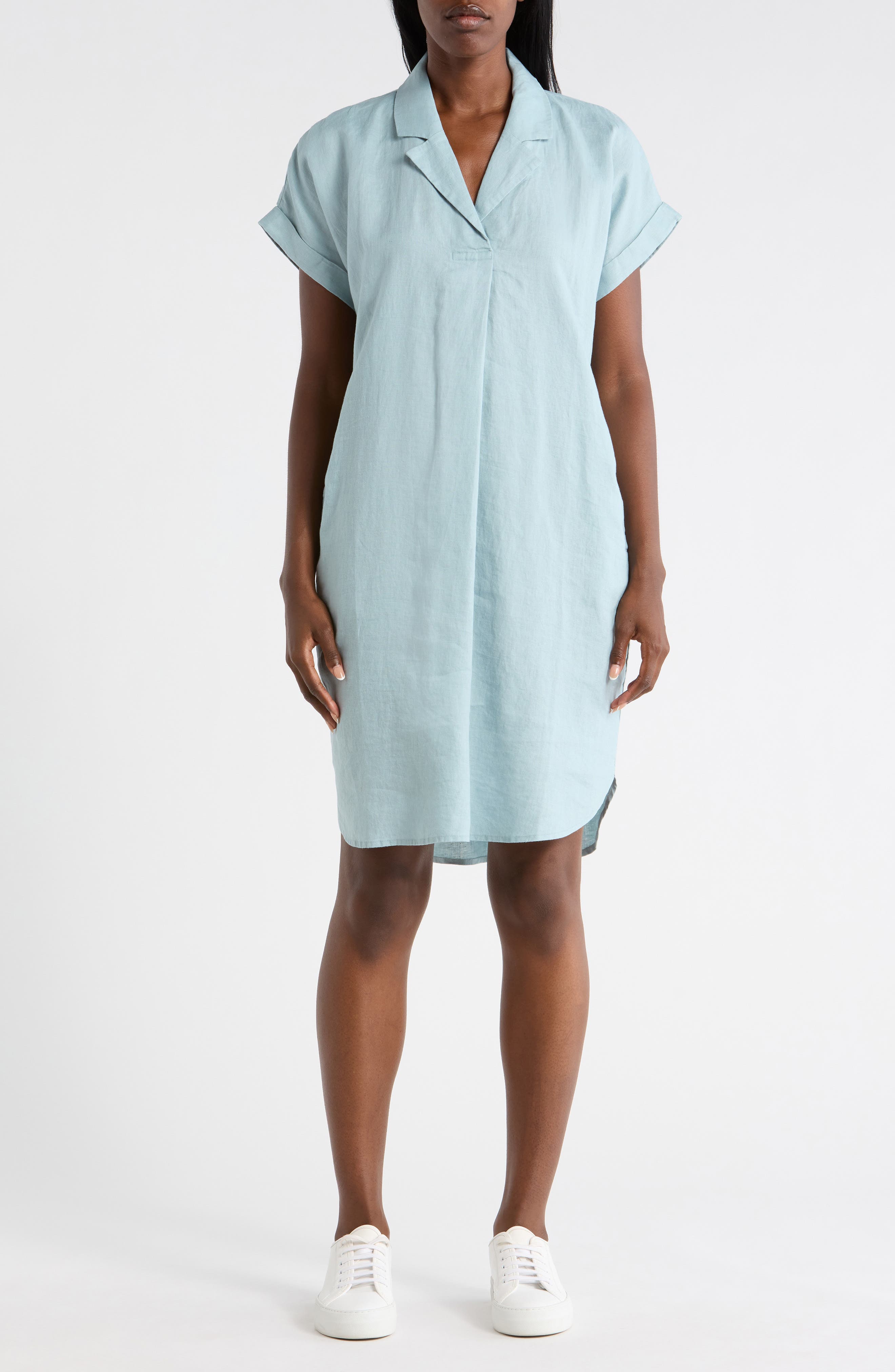 Notch Collar Linen Shirt Dress - image 5