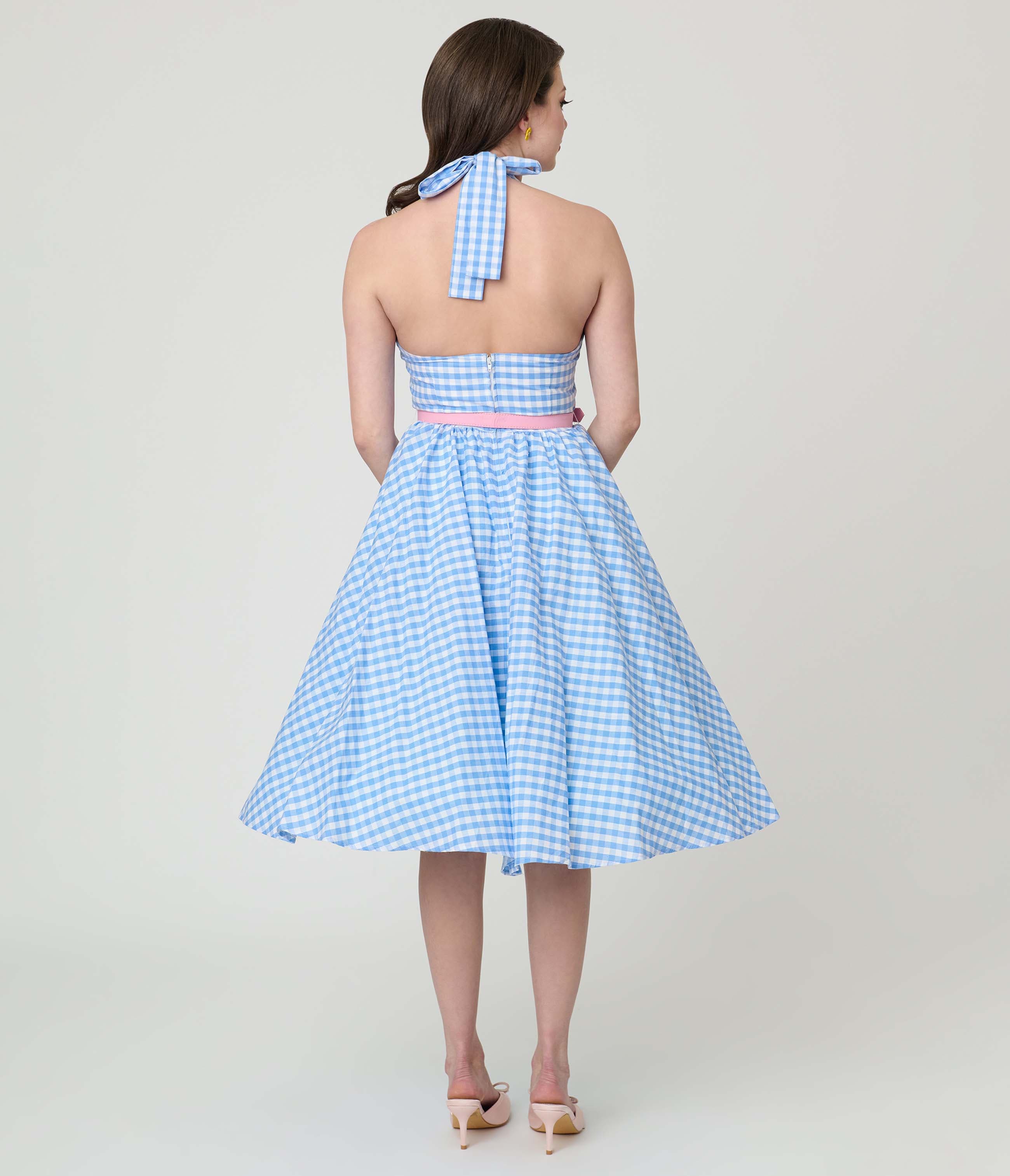 Belted Scallop Front Halter Swing Dress - image 2