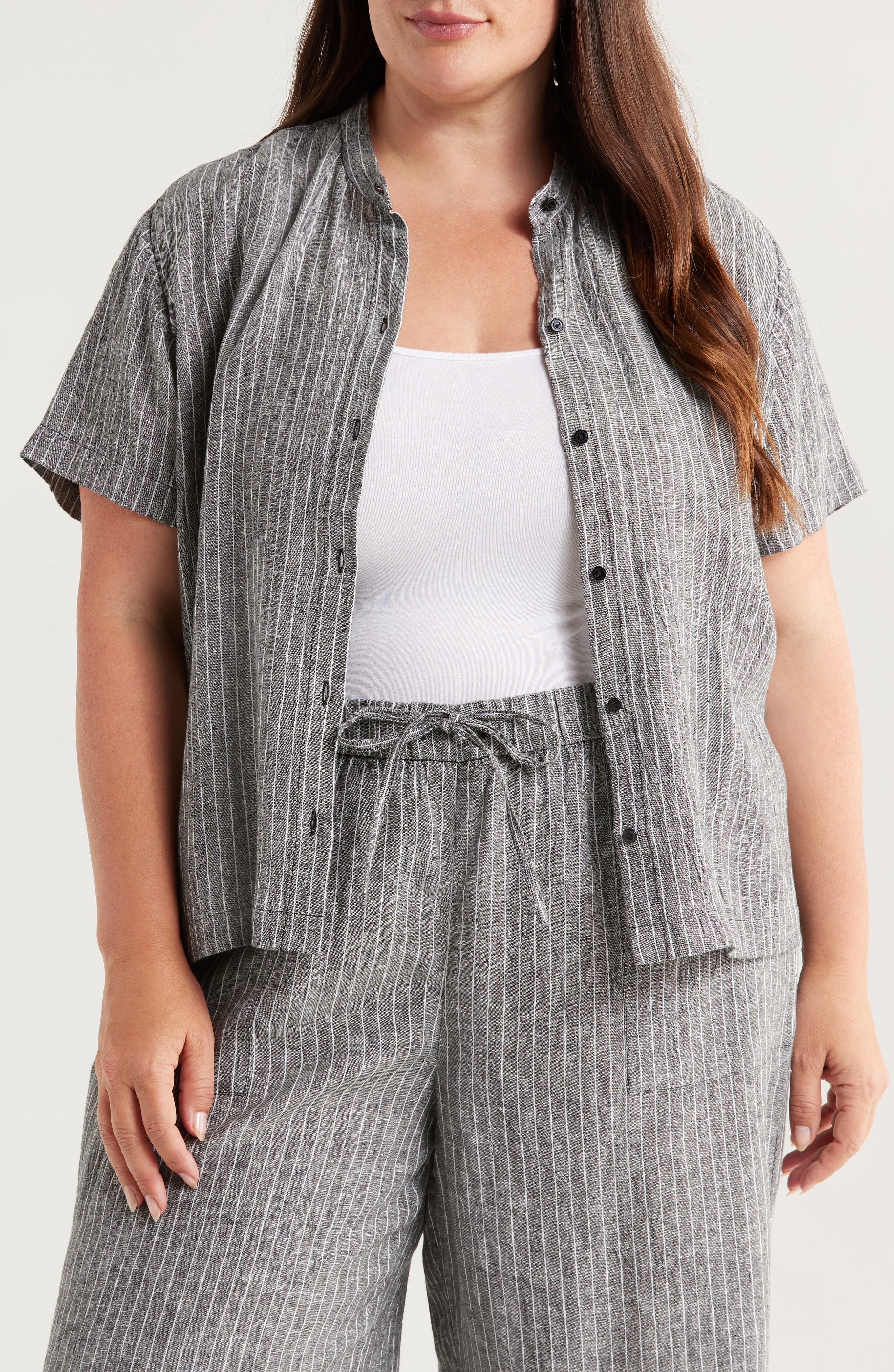 Mandarin Collar Organic Linen Button-Up Shirt - image 1