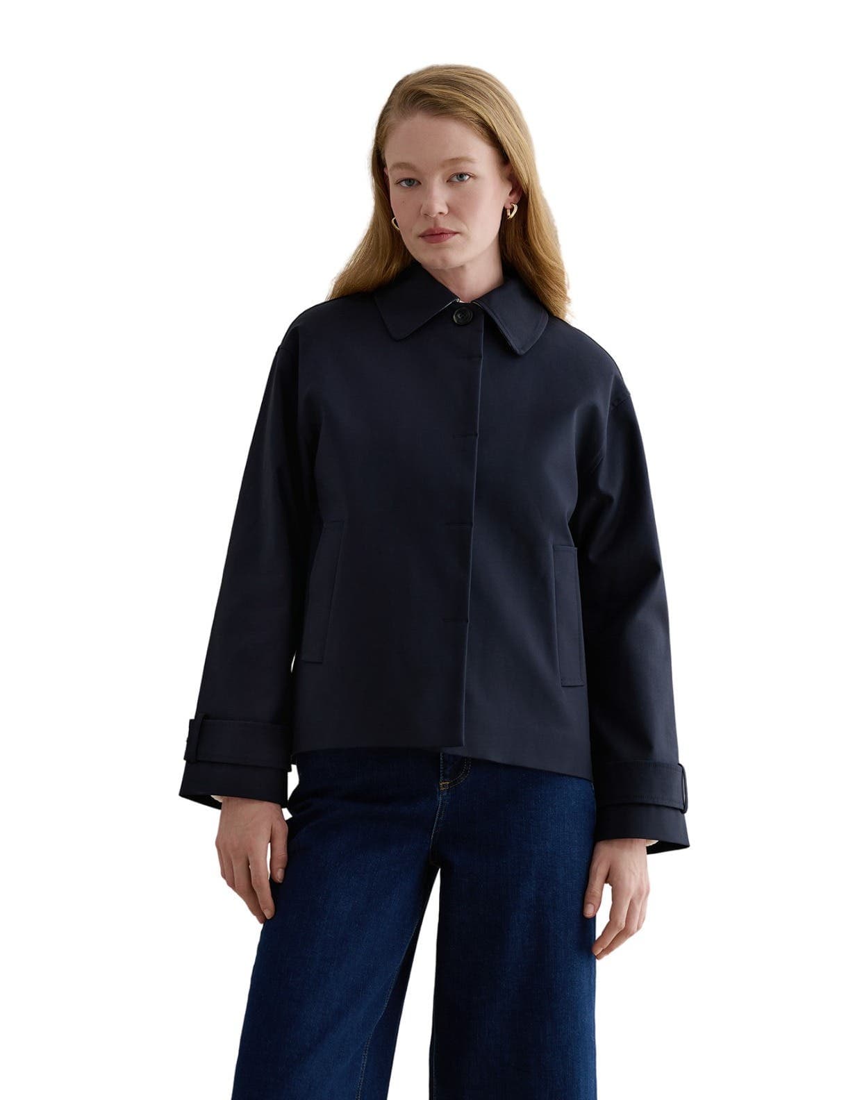 Frida Collared Cropped Trench Coat - image 3