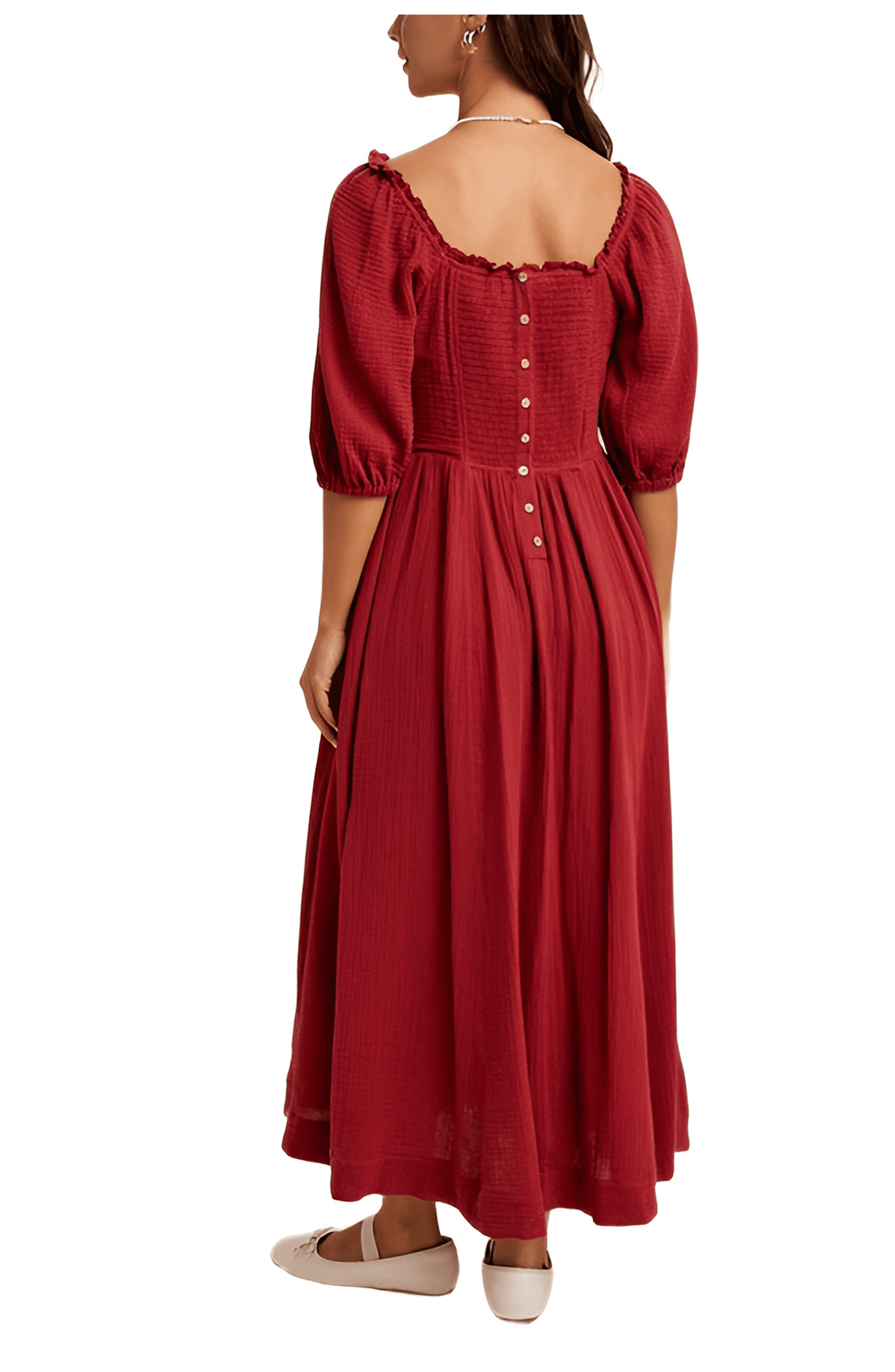 Square-Neck Puff Sleeve Midi Dress - image 2