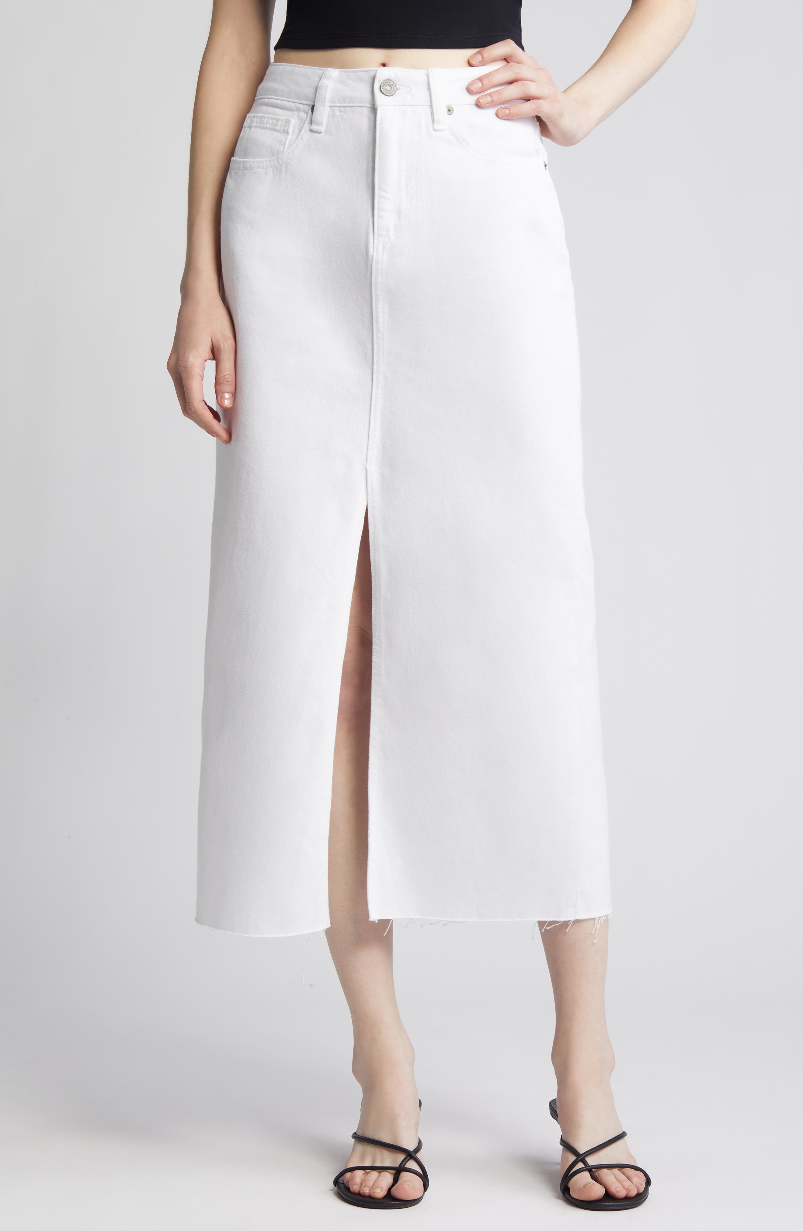 Front Slit Denim Midi Skirt - image 1
