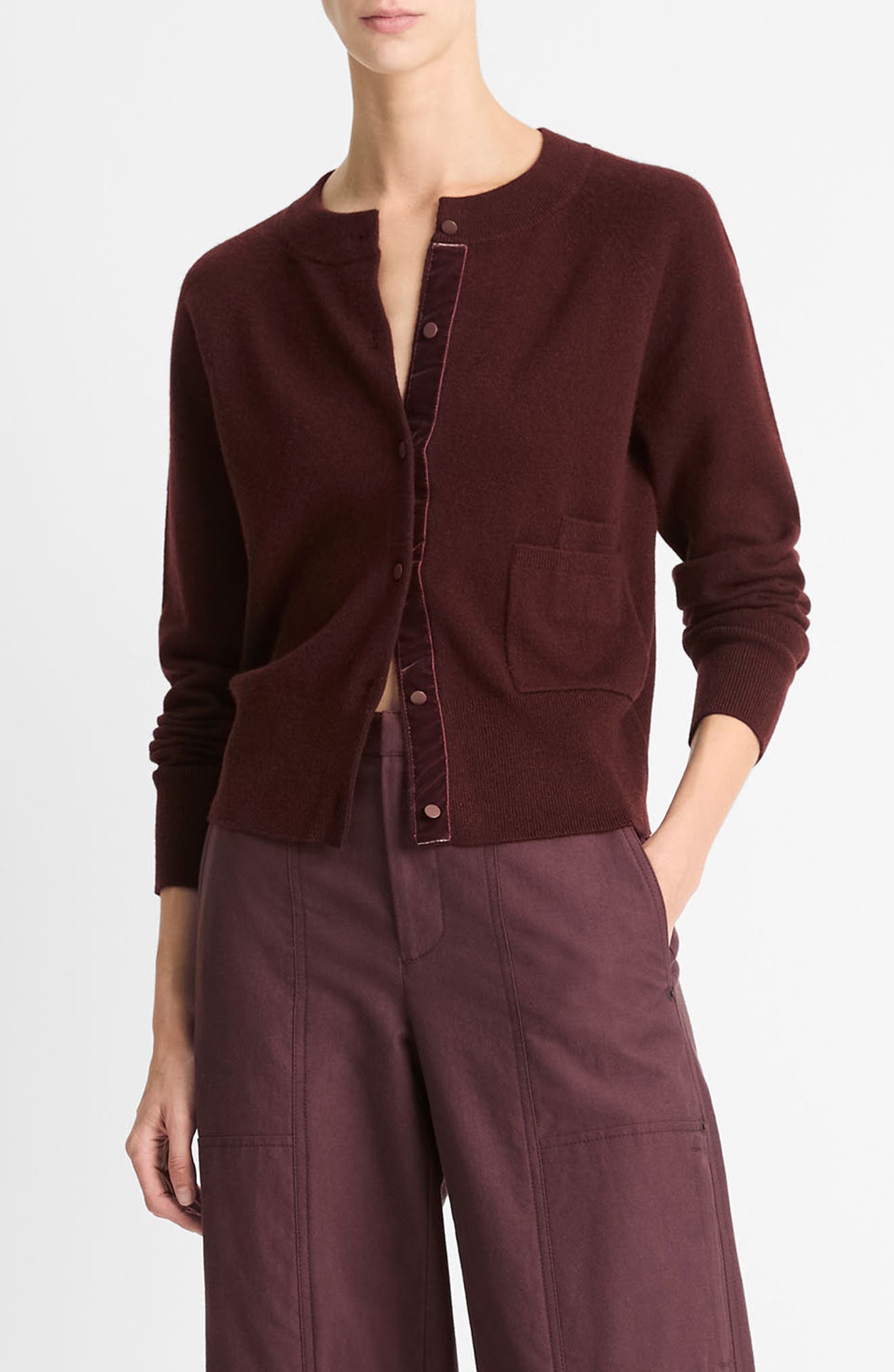 Velvet Trim Wool & Cashmere Cardigan - image 1