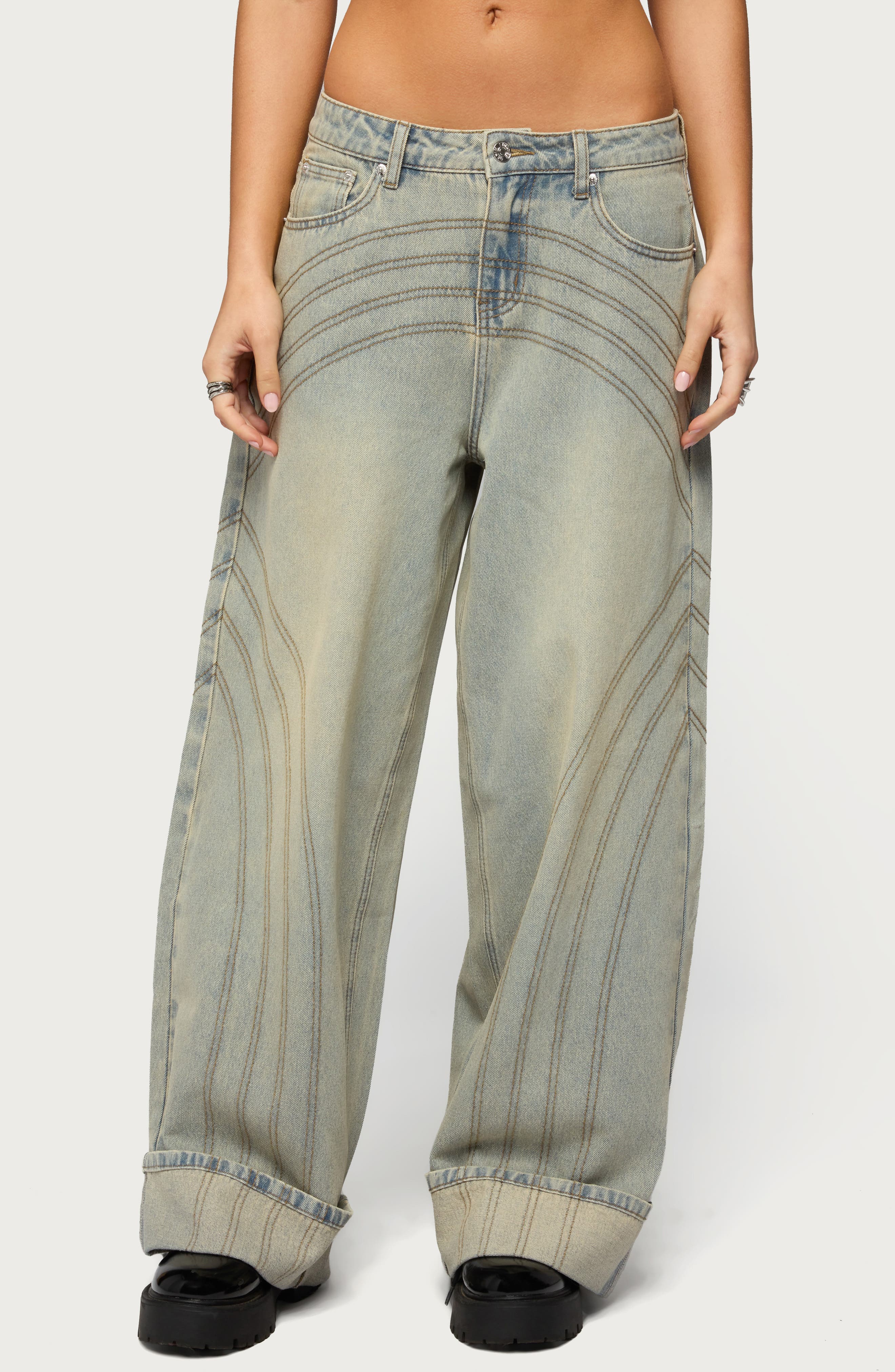 Cuffed Low Rise Baggy Jeans - image 1