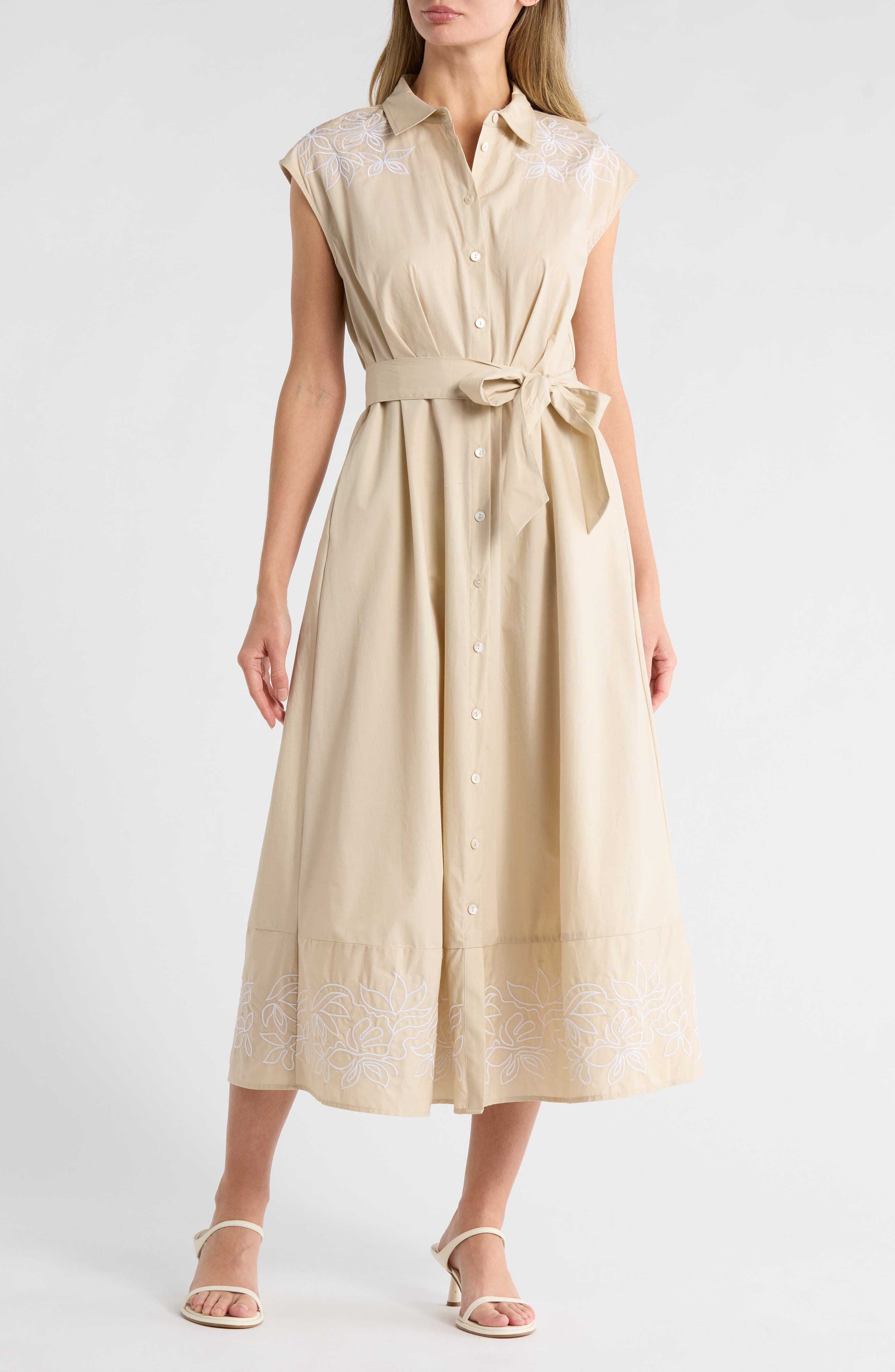 Floral Embroidered Poplin Shirtdress - image 1