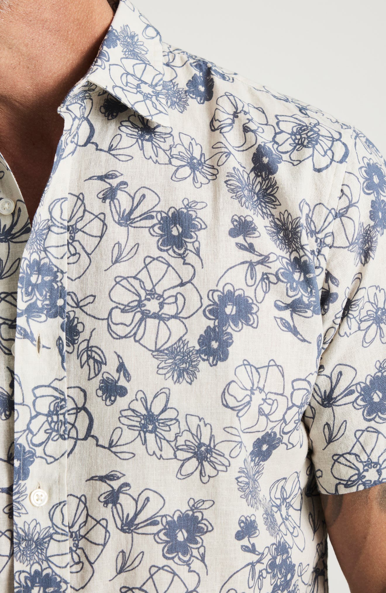 Floral Short Sleeve Cotton & Linen Button-Up Shirt - image 2