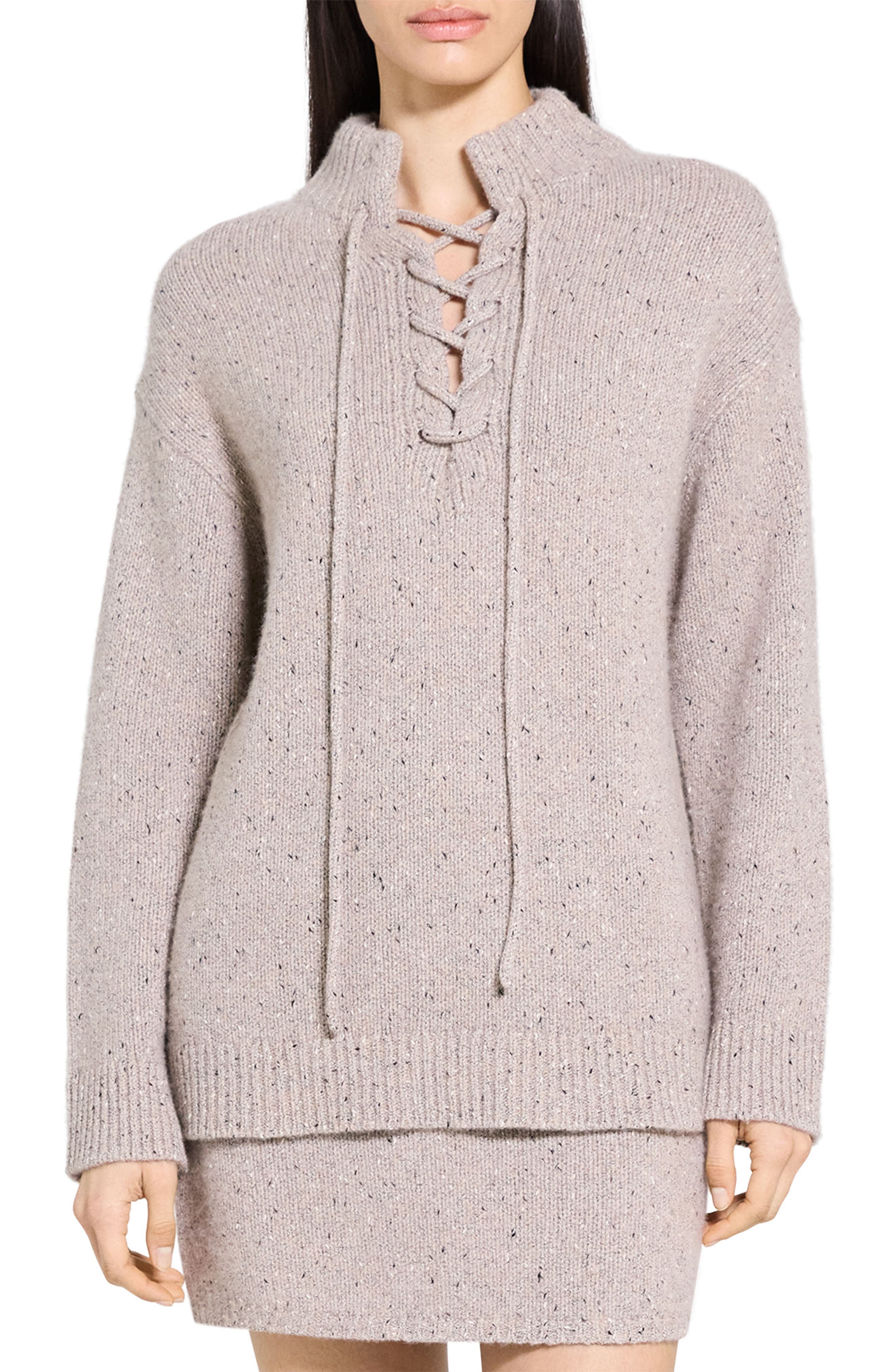 Tie Neck Wool Blend Sweater - image 1