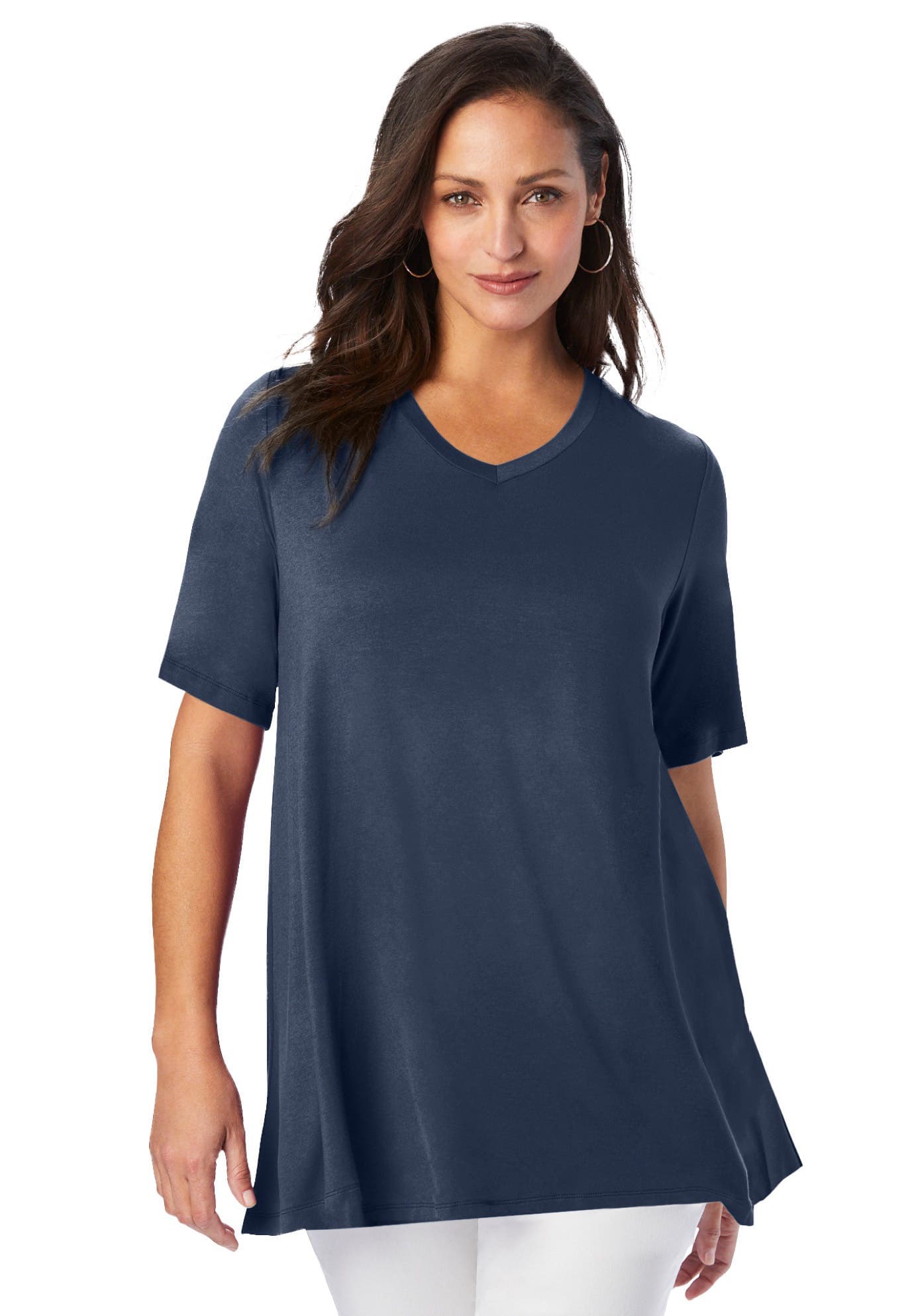 Stretch Knit V-Neck Swing Tunic - image 3