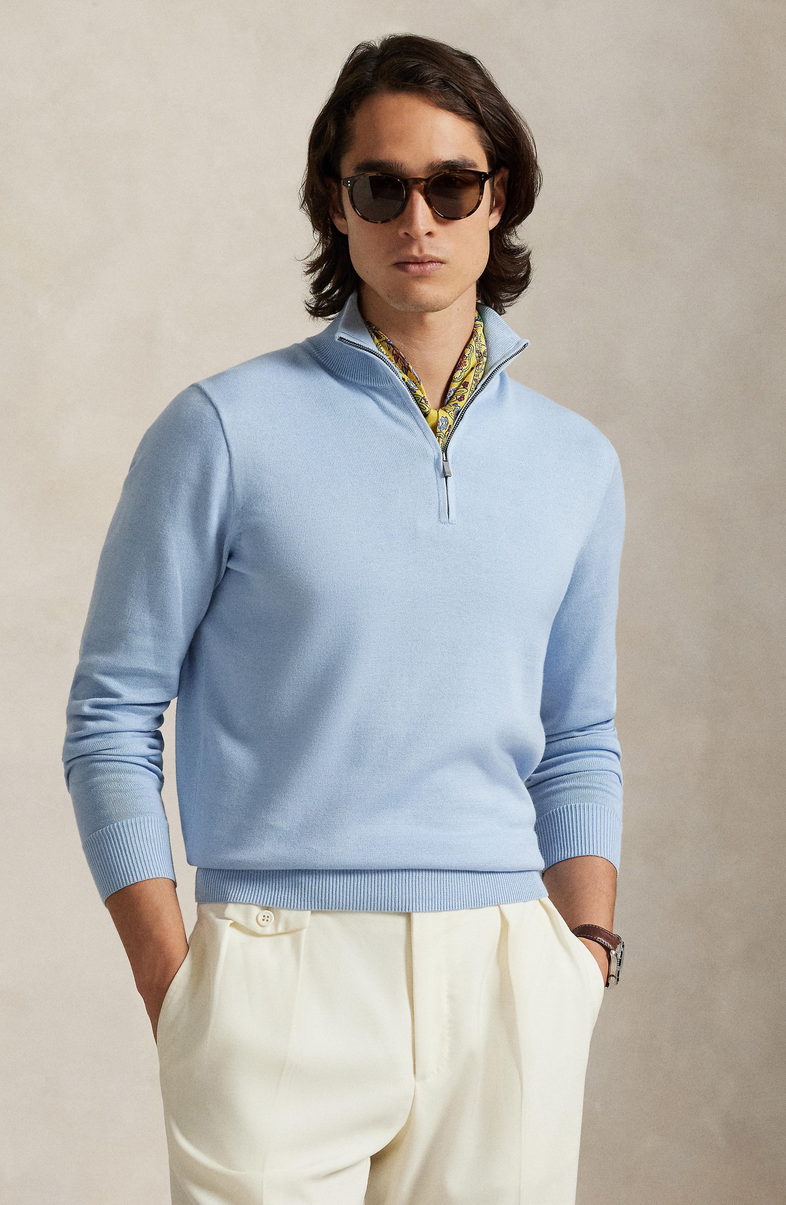 Mock Neck Cotton Quarter Zip Sweater - image 2