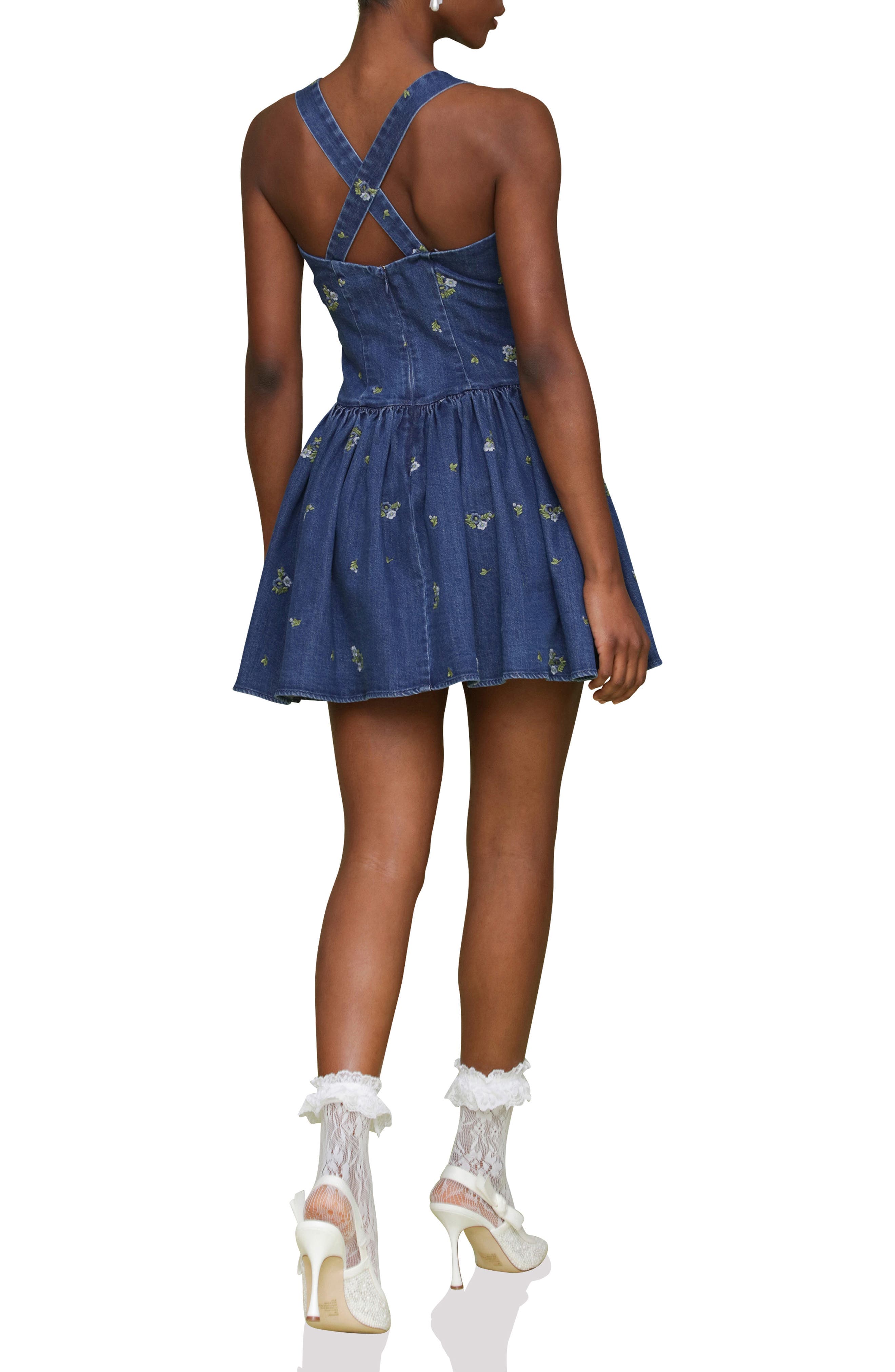 Embroidered Denim Romper - image 2
