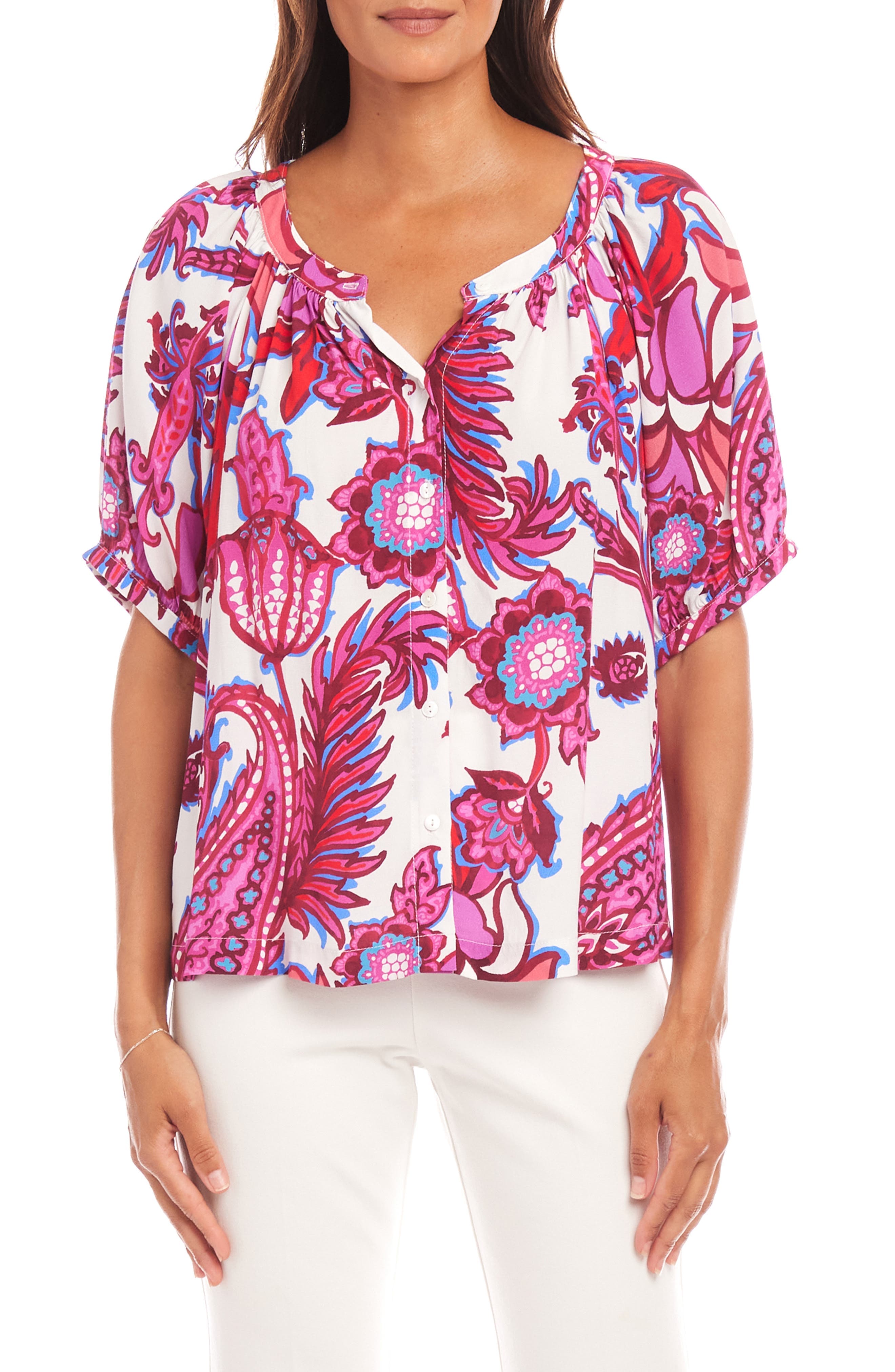 Floral Button-Up Peasant Top - image 1