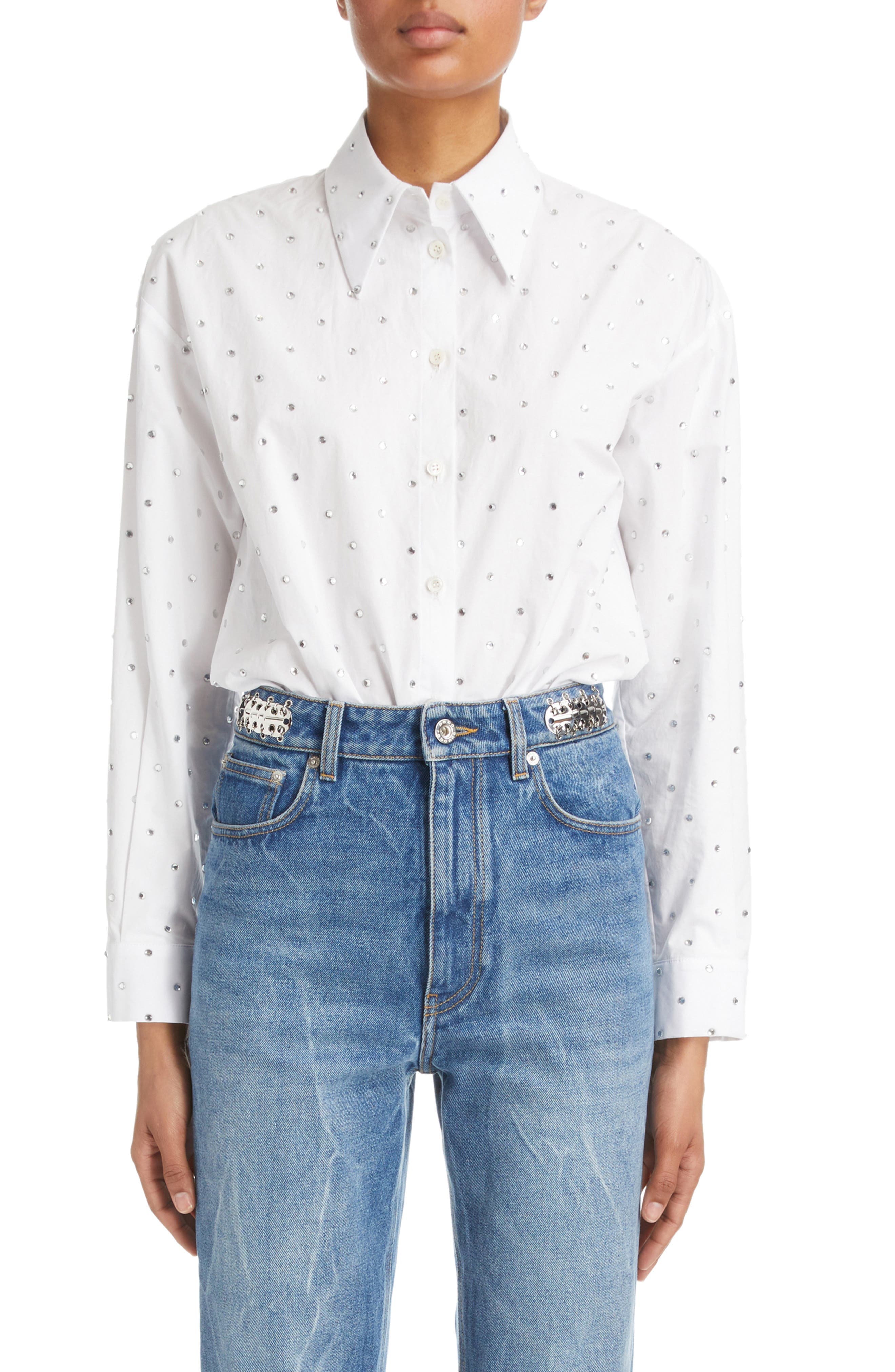Stud Detail Cotton Button-Up Shirt - image 1