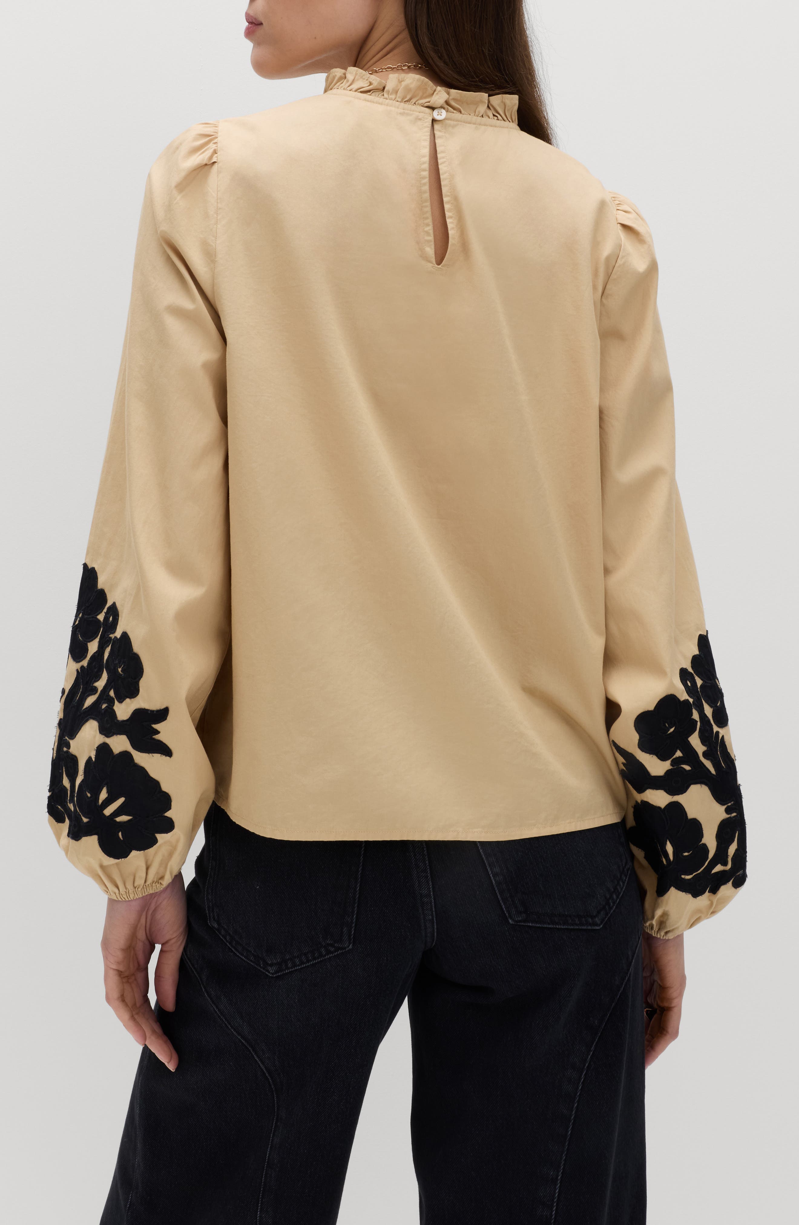 Floral Embroidered Mock Neck Top - image 2