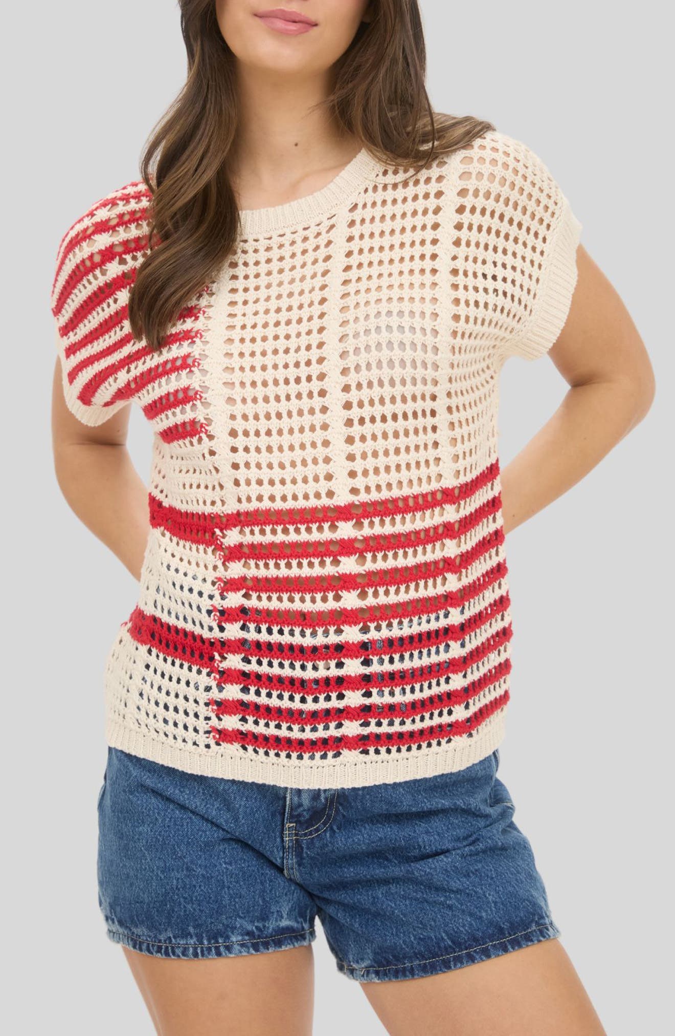 Colorblock Open Knit Top - image 1