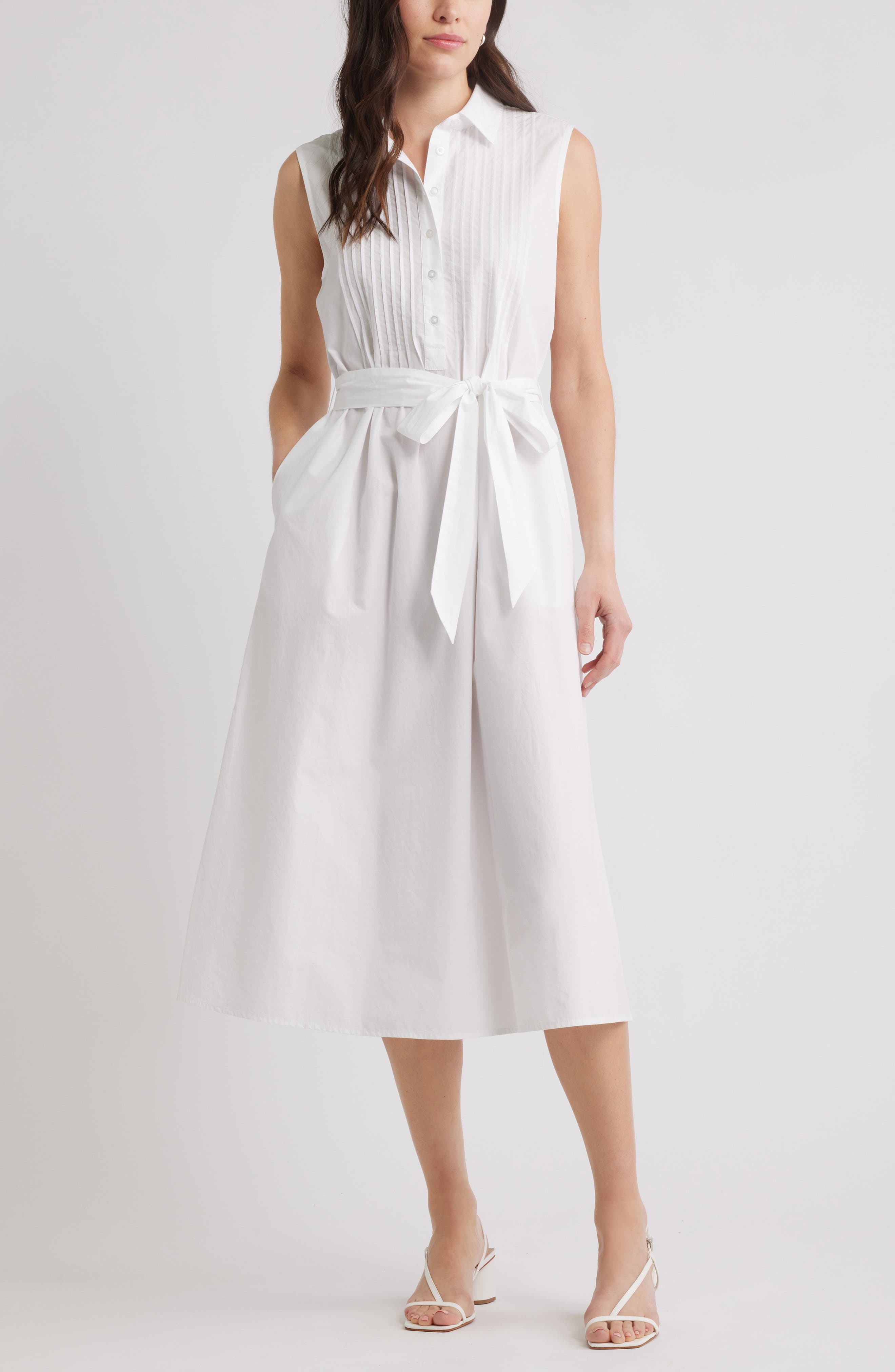 Pintuck Sleeveless Cotton Poplin Shirtdress - image 1