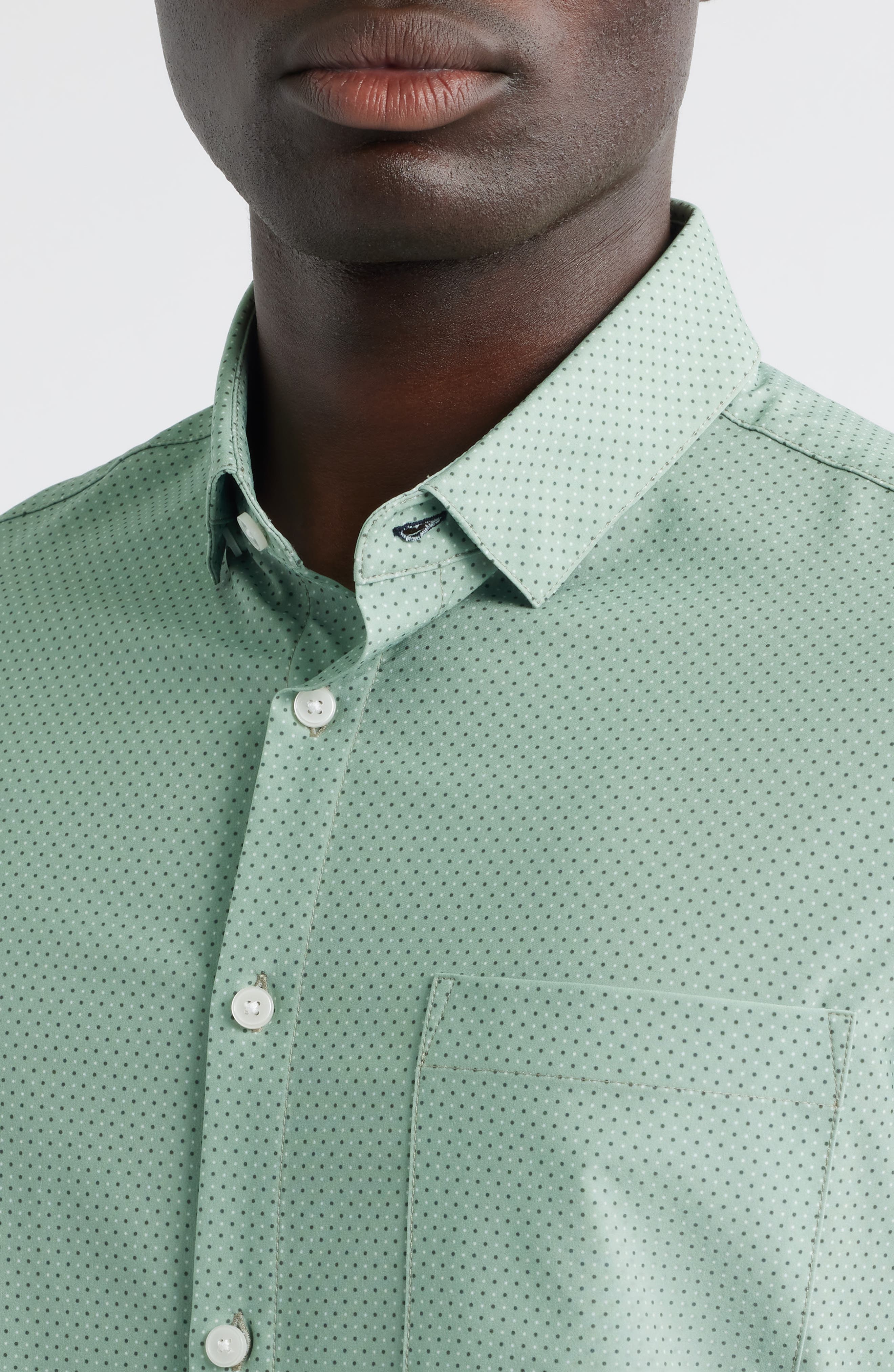 Leeward Trim Fit Dot Print Short Sleeve Button-Up Shirt - image 2