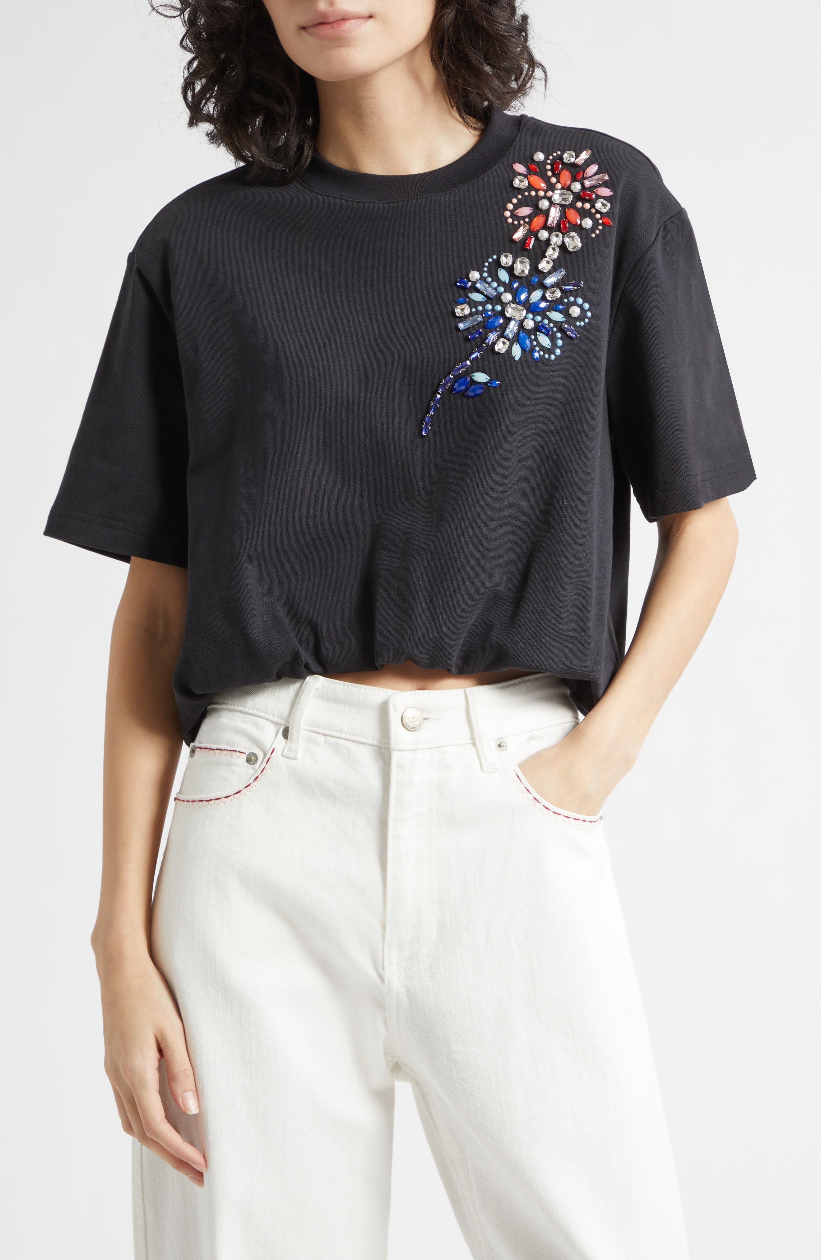 Davini Twilight Crystal & Bead Embellished Bubble Hem T-Shirt - image 1
